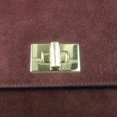 BRUNO MAGLI Burgundy Suede Flap Gold Turn Closure Clutch Handbag