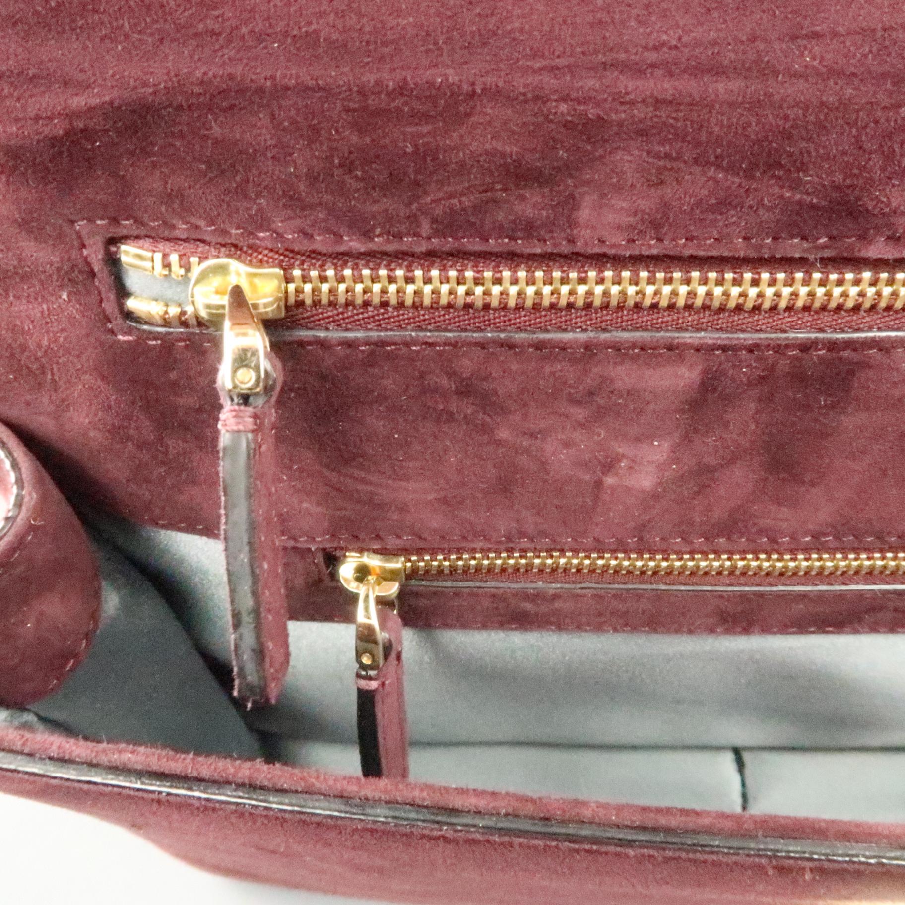 Brown BRUNO MAGLI Burgundy Suede Flap Gold Turn Closure Clutch Handbag
