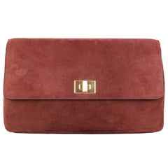 Vintage BRUNO MAGLI Burgundy Suede Flap Gold Turn Closure Clutch Handbag