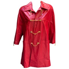 Bruno Magli Ladies Red Lambskin Leather Coat with Gold Chain Size Medium
