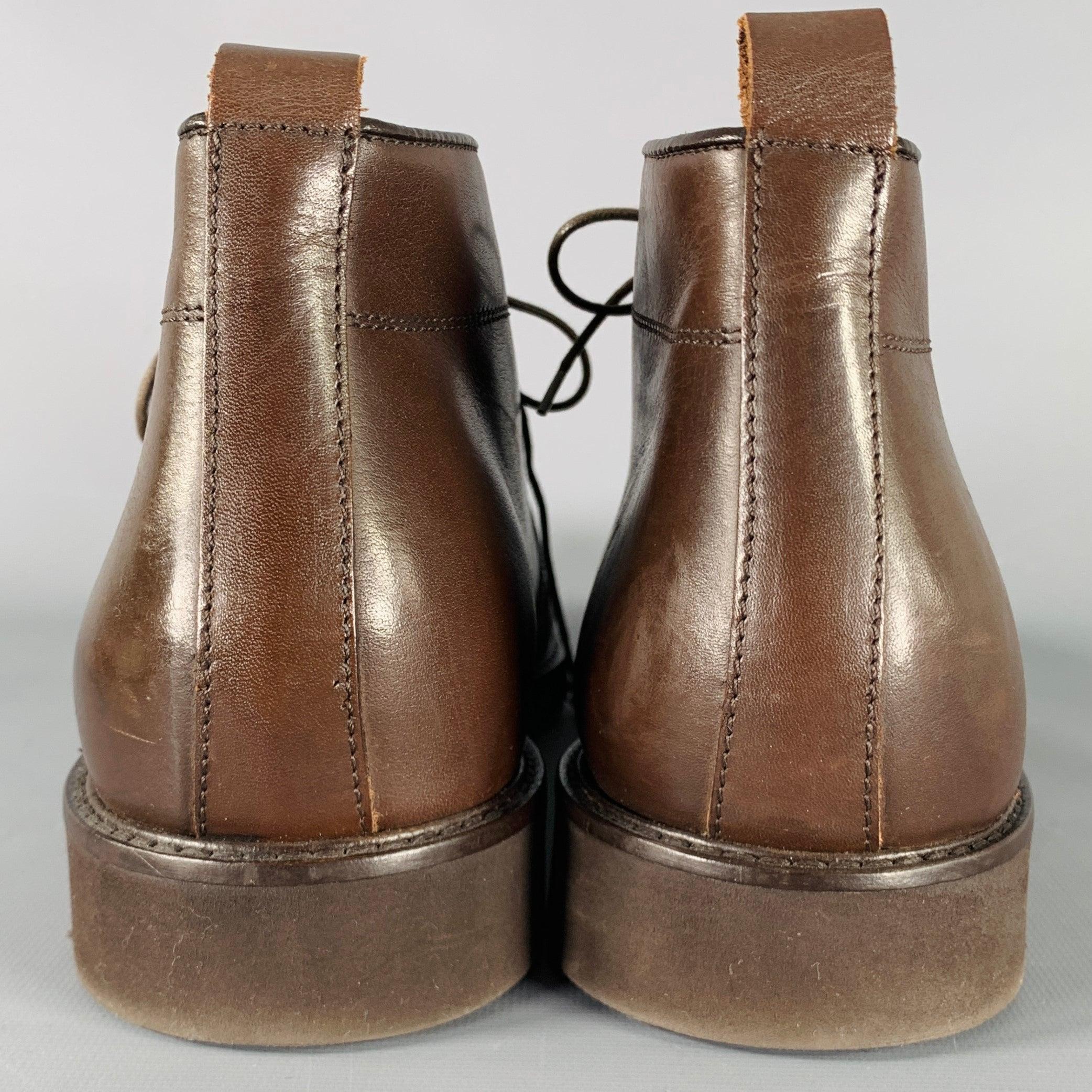 BRUNO MAGLI Size 10 Brown Leather Lace-Up Ankle Boots In Good Condition For Sale In San Francisco, CA