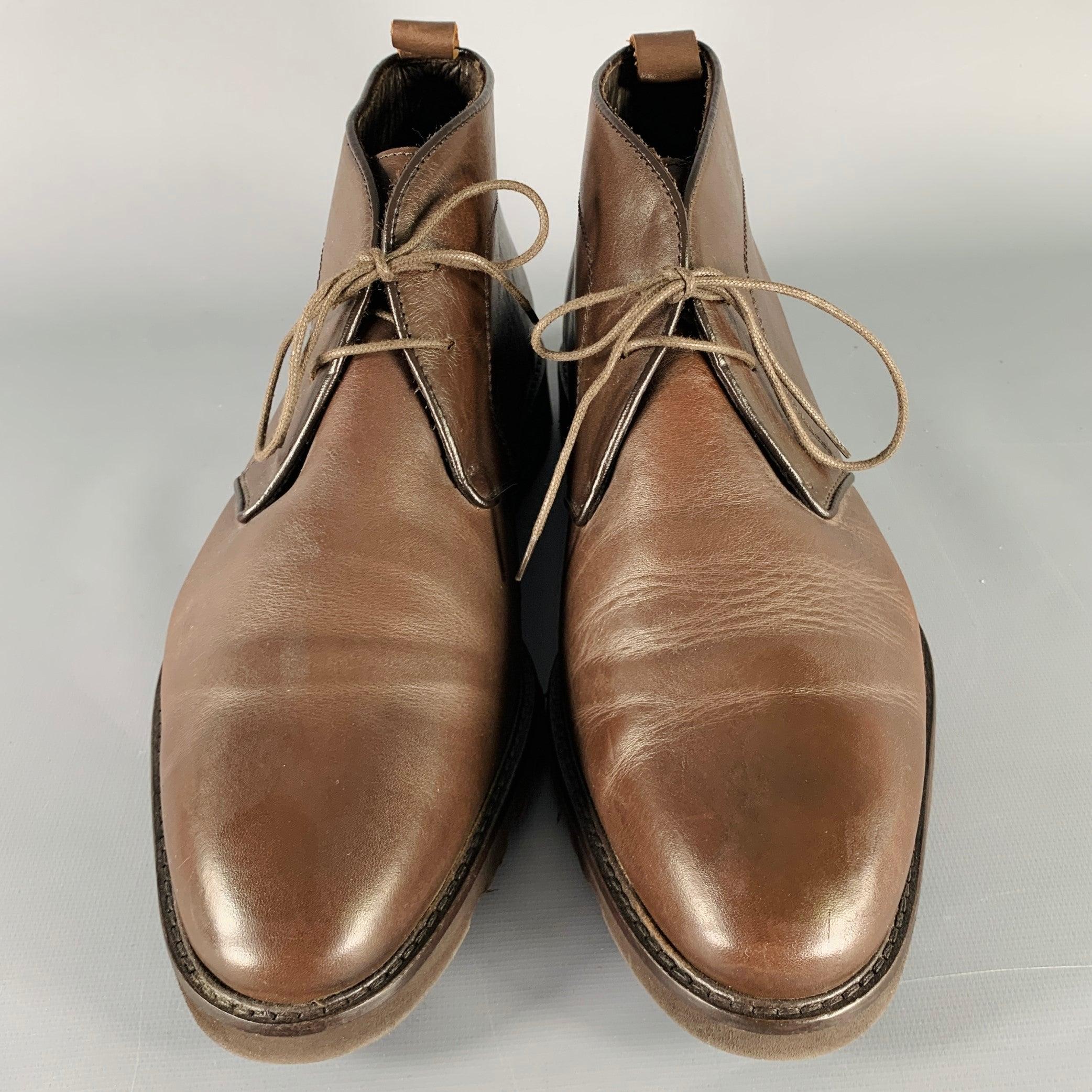 Men's BRUNO MAGLI Size 10 Brown Leather Lace-Up Ankle Boots For Sale