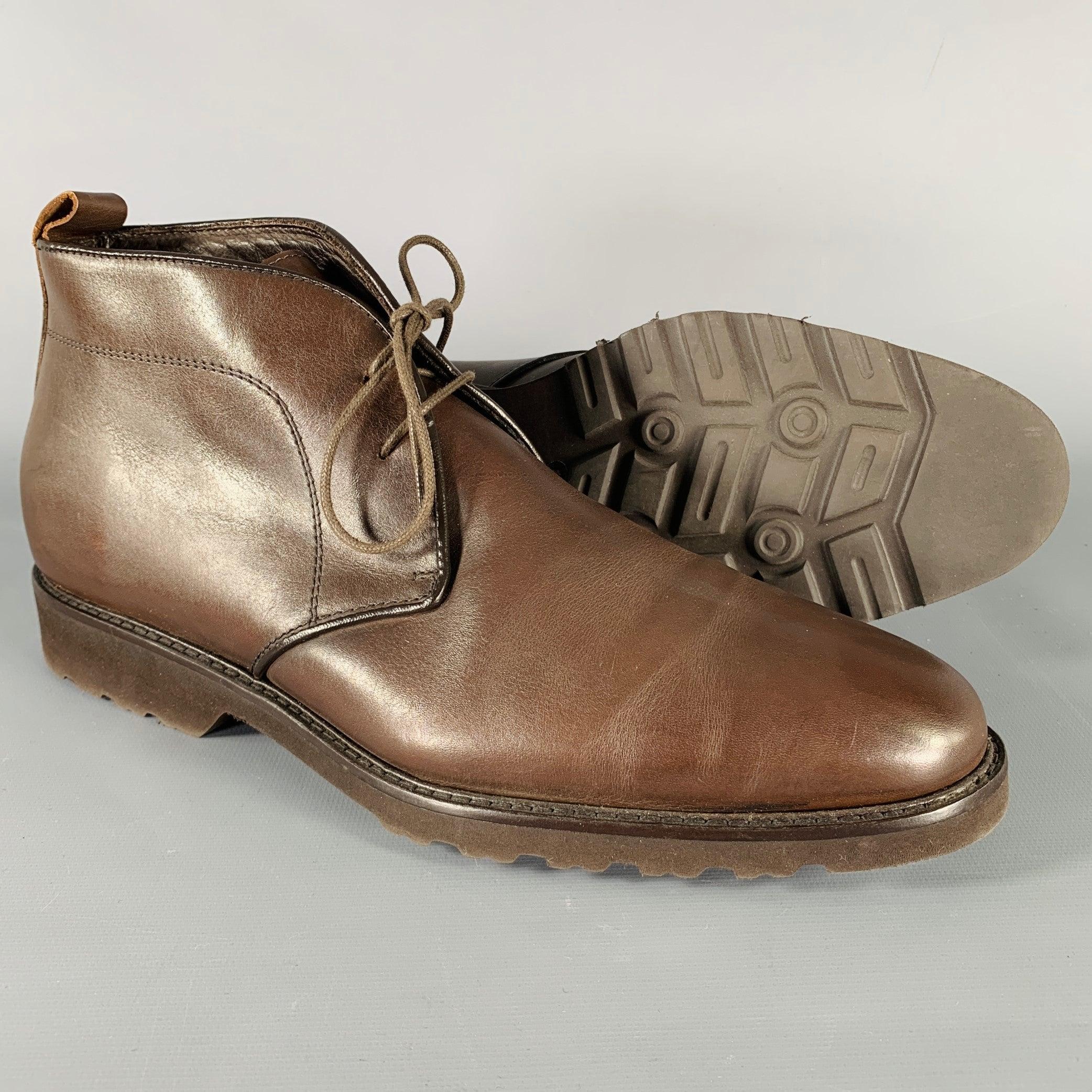 BRUNO MAGLI Size 10 Brown Leather Lace-Up Ankle Boots For Sale 1