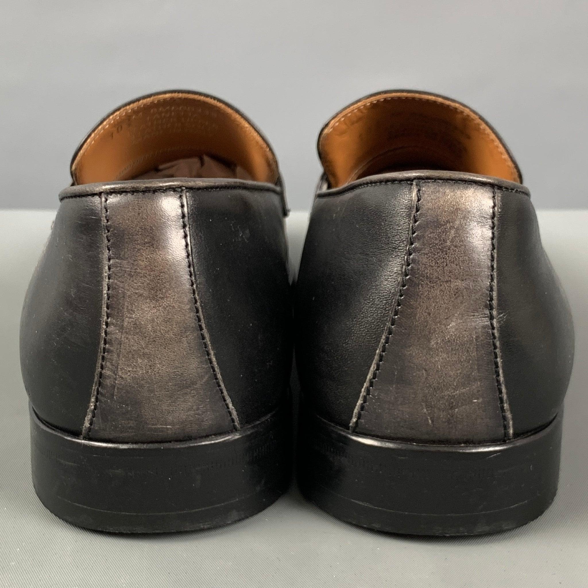 BRUNO MAGLI Size 10.5 Black Grey Leather Penny Loafers In Good Condition For Sale In San Francisco, CA