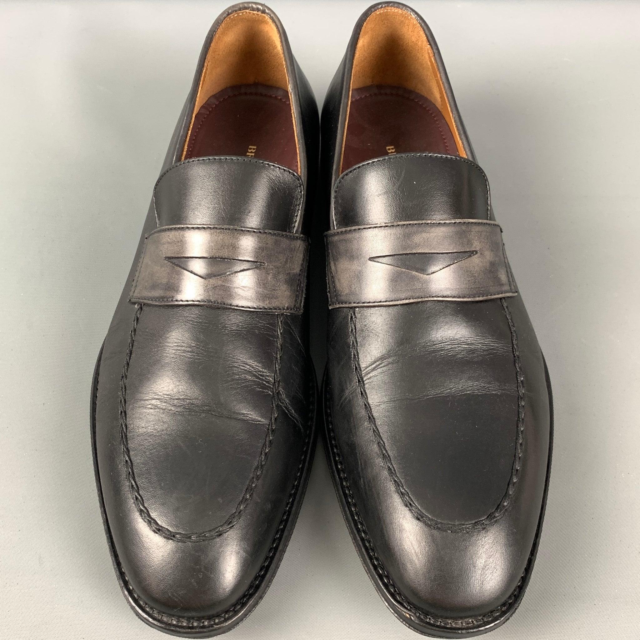 Men's BRUNO MAGLI Size 10.5 Black Grey Leather Penny Loafers For Sale