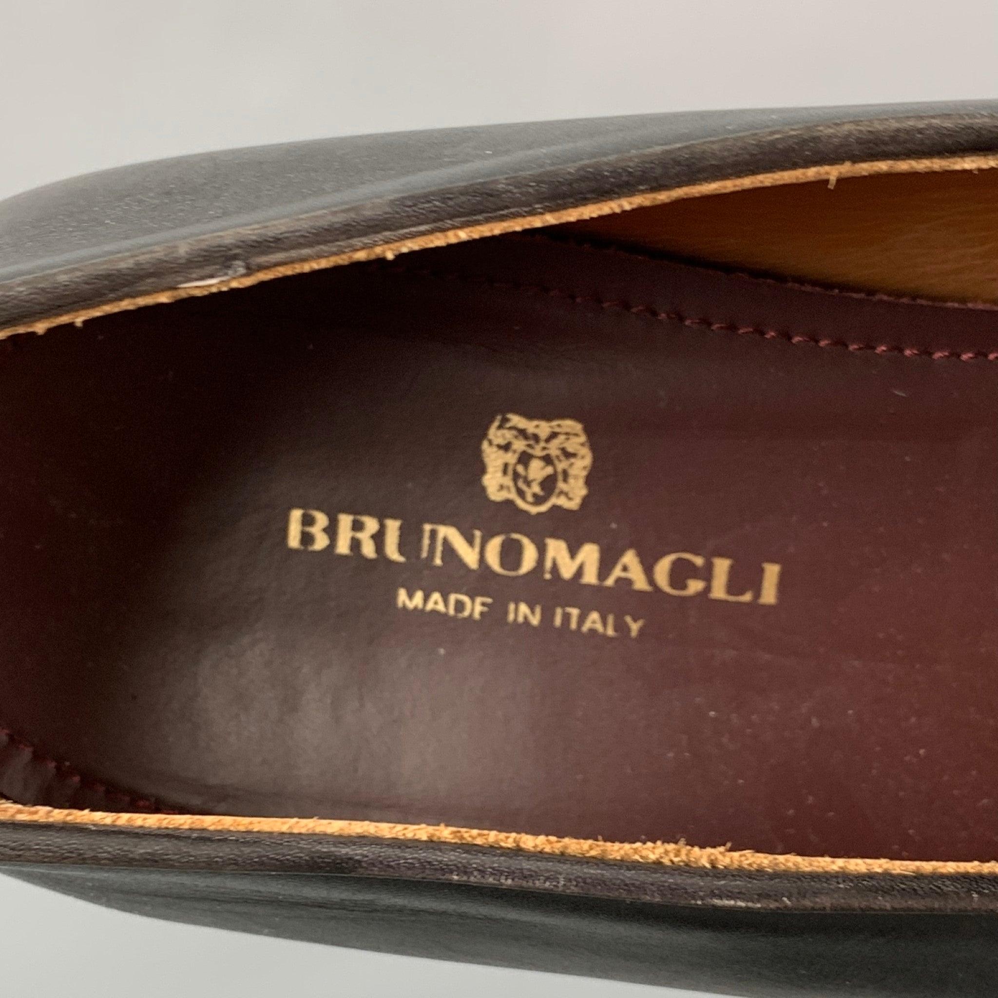 BRUNO MAGLI Size 10.5 Black Grey Leather Penny Loafers For Sale 3
