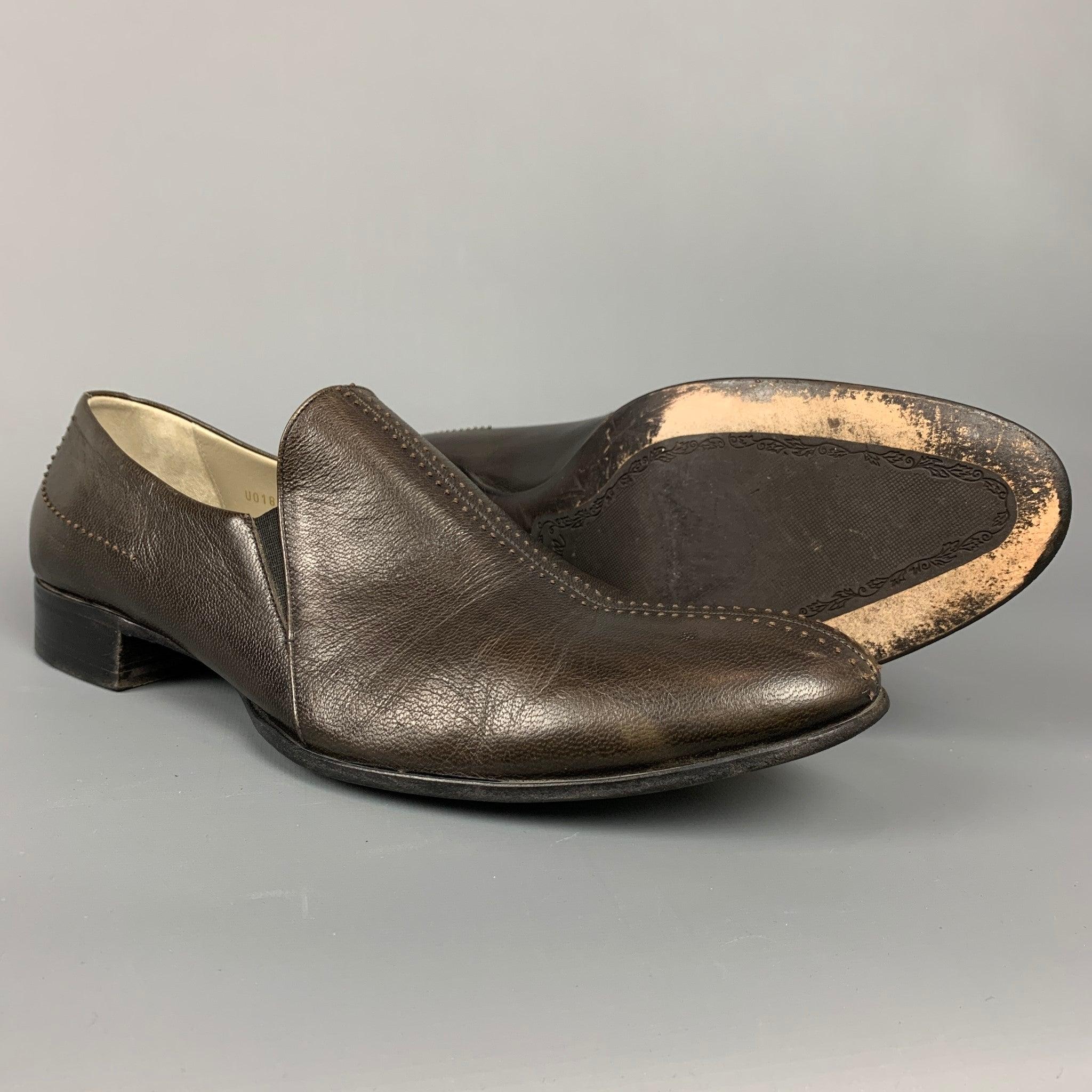 BRUNO MAGLI Size 9 Brown Contrast Stitch Leather Loafers In Good Condition For Sale In San Francisco, CA