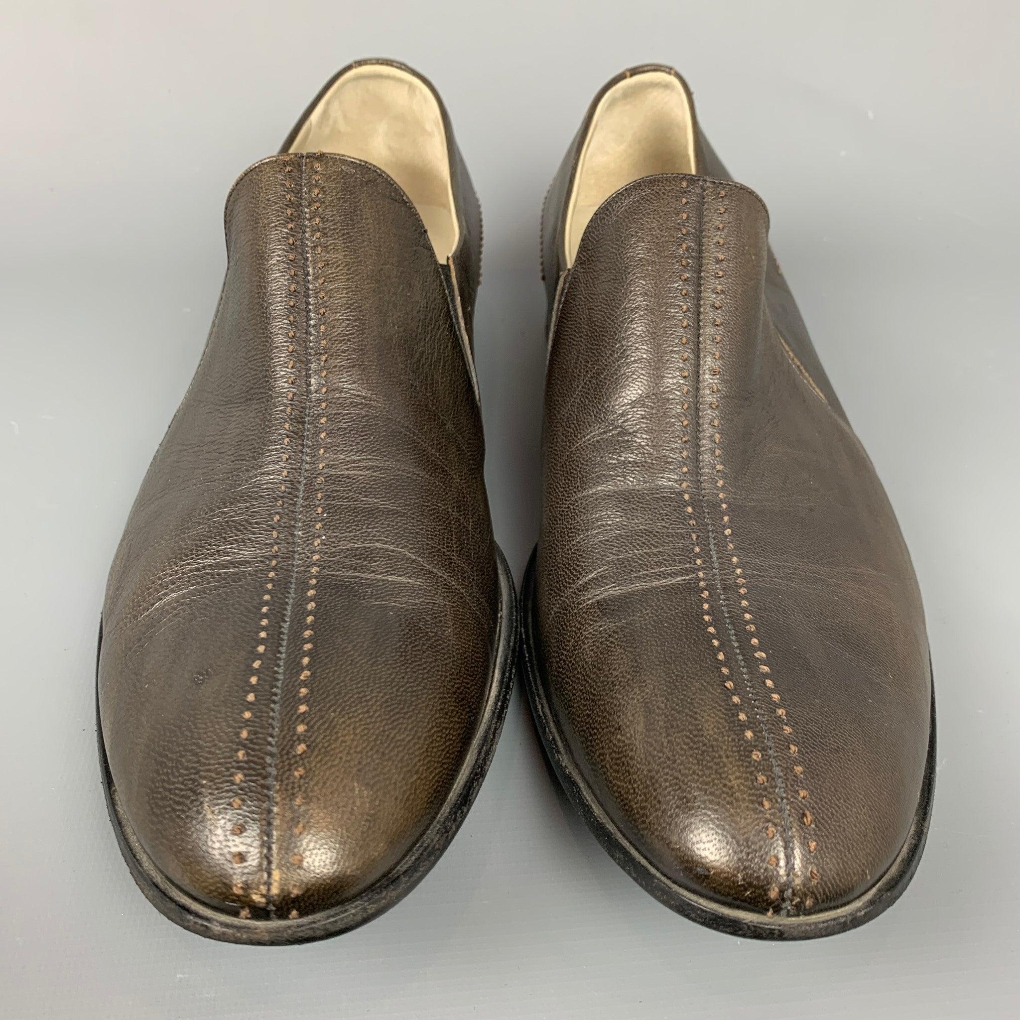 Men's BRUNO MAGLI Size 9 Brown Contrast Stitch Leather Loafers For Sale