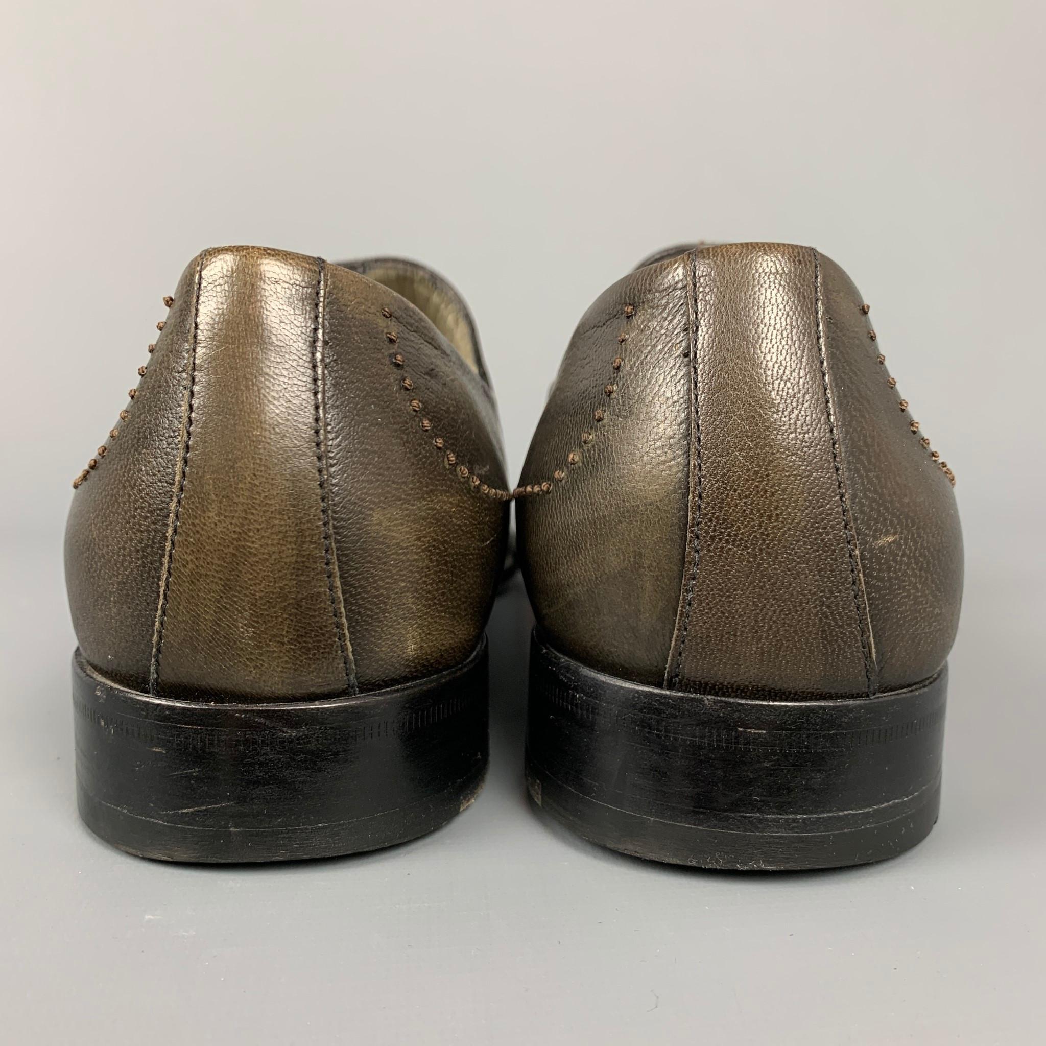 BRUNO MAGLI Size 9 Brown Contrast Stitch Leather Loafers In Good Condition In San Francisco, CA