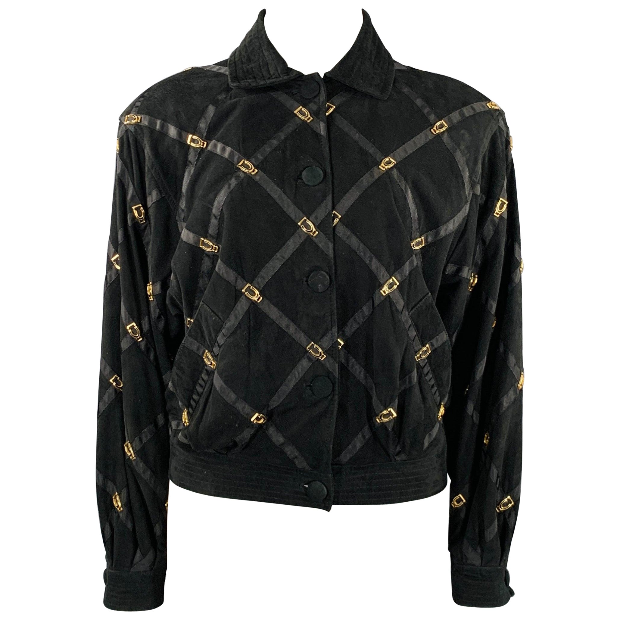 BRUNO MAGLI Size M Black Gold Suede Checkered Button Up Jacket