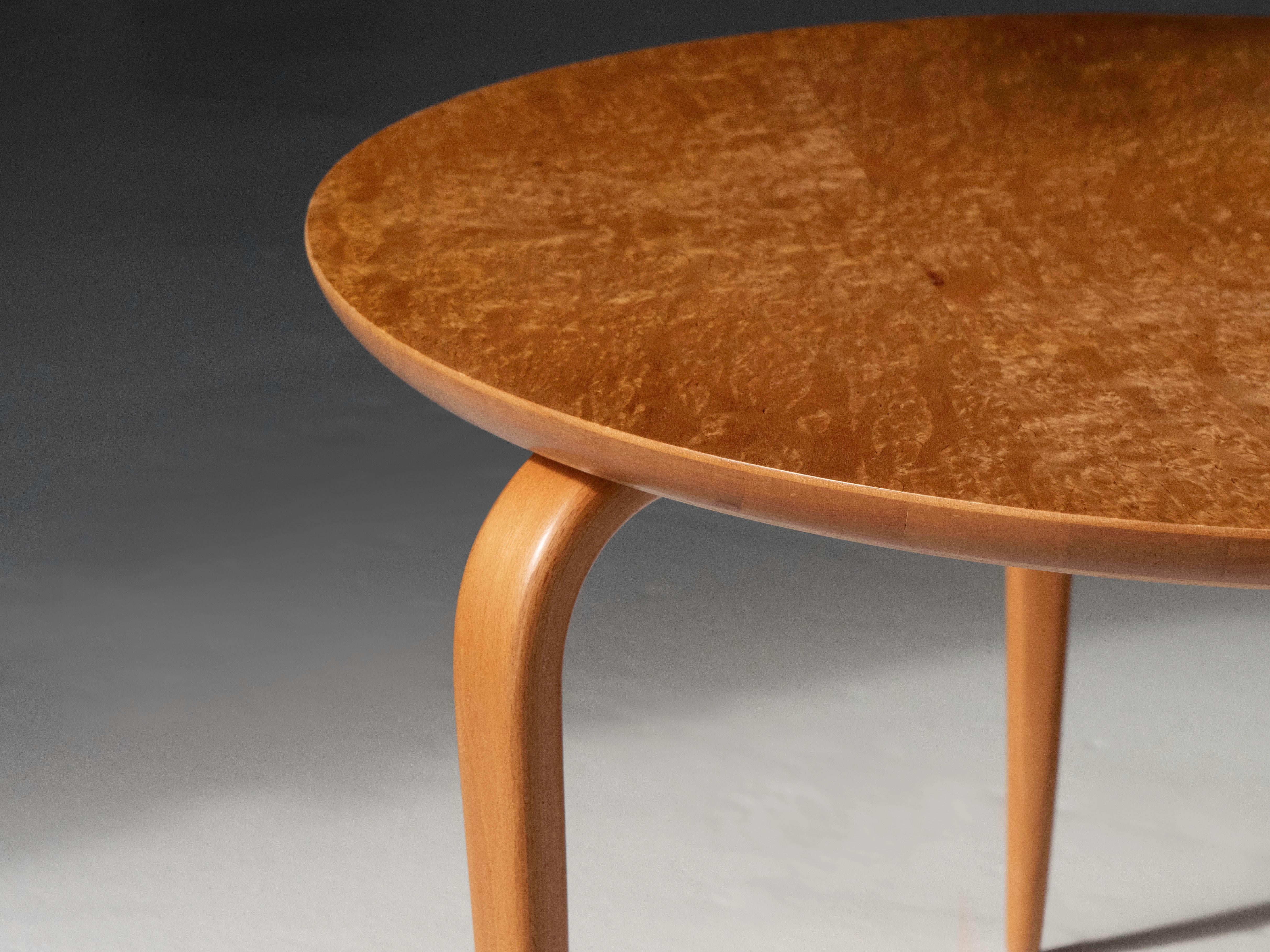 Wood Bruno Mathsson 'Annika' Cocktail Table in Burlwood for Dux Sweden 1960's For Sale