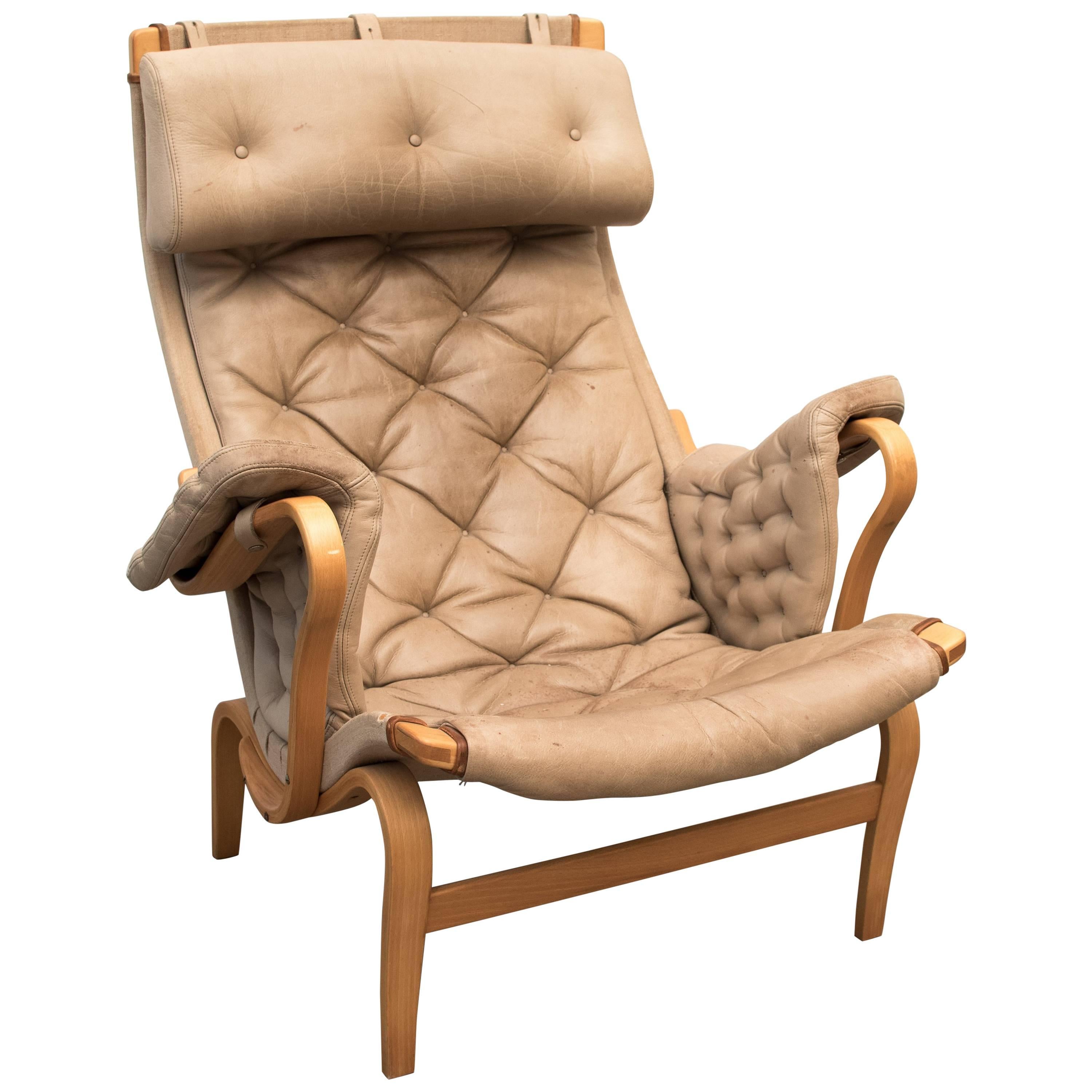 Bruno Mathsson Beije Leather and plywood "Pernilla"  Scandinavia armchair, 1960s