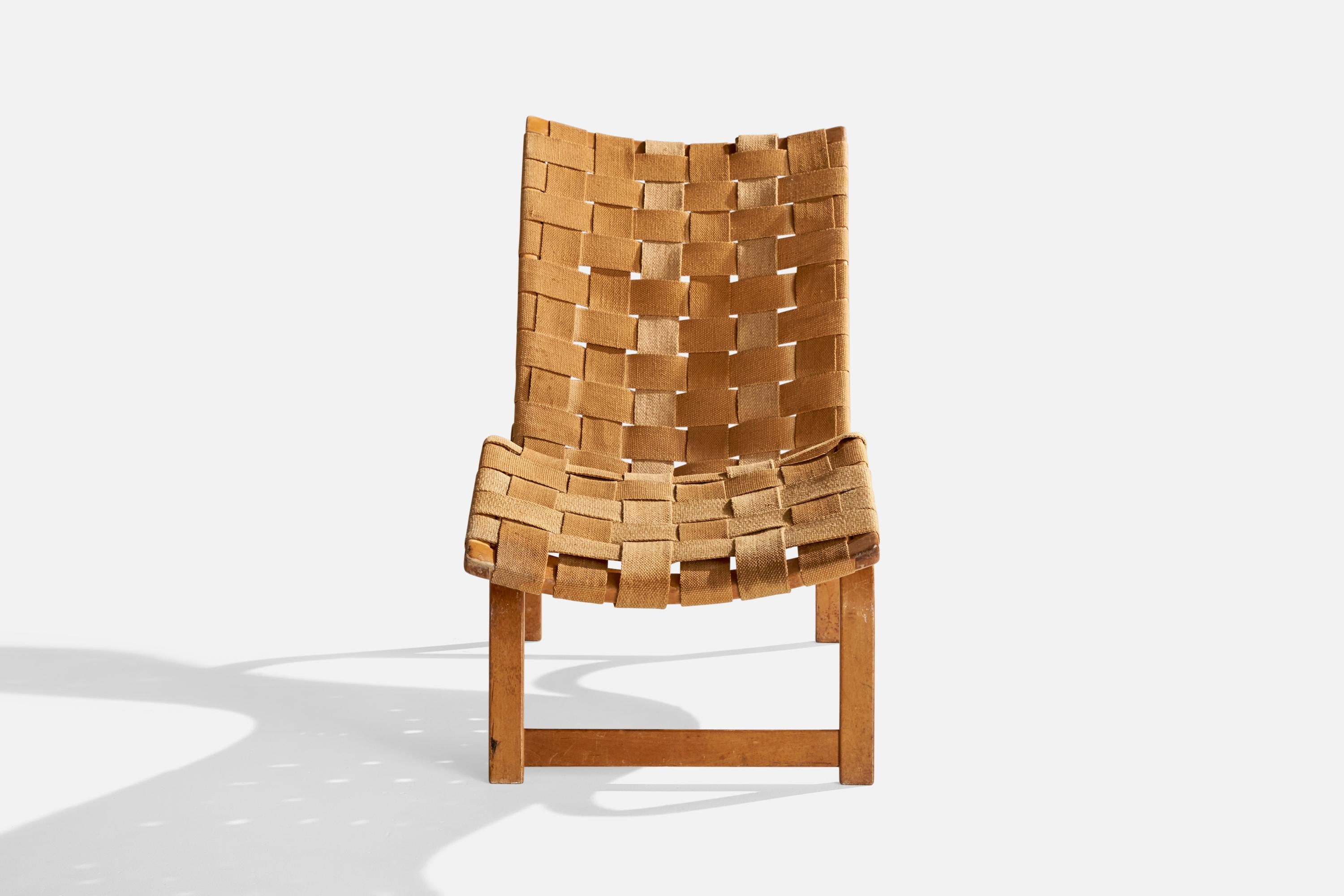 Scandinave moderne Bruno Mathsson, Chaise longue, bouleau, jute, Suède, 1936 en vente