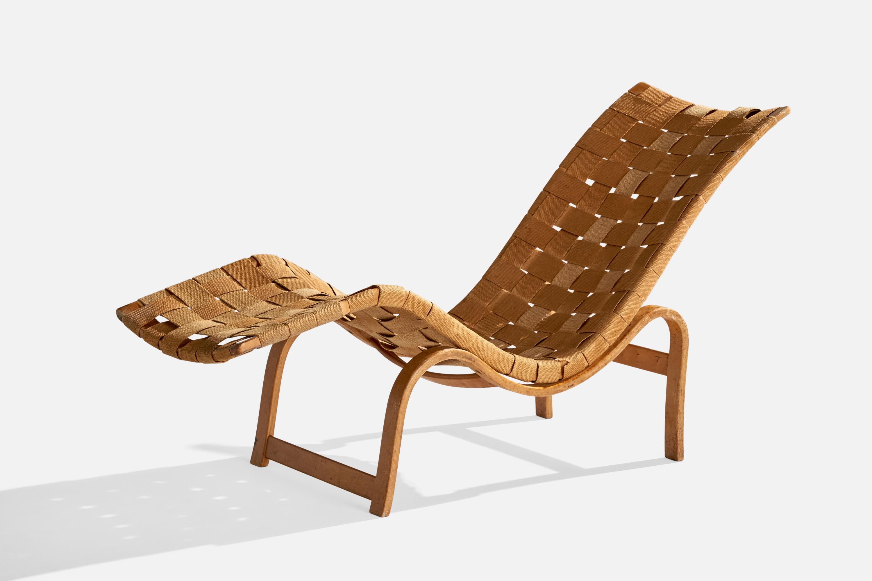 Suédois Bruno Mathsson, Chaise longue, bouleau, jute, Suède, 1936 en vente