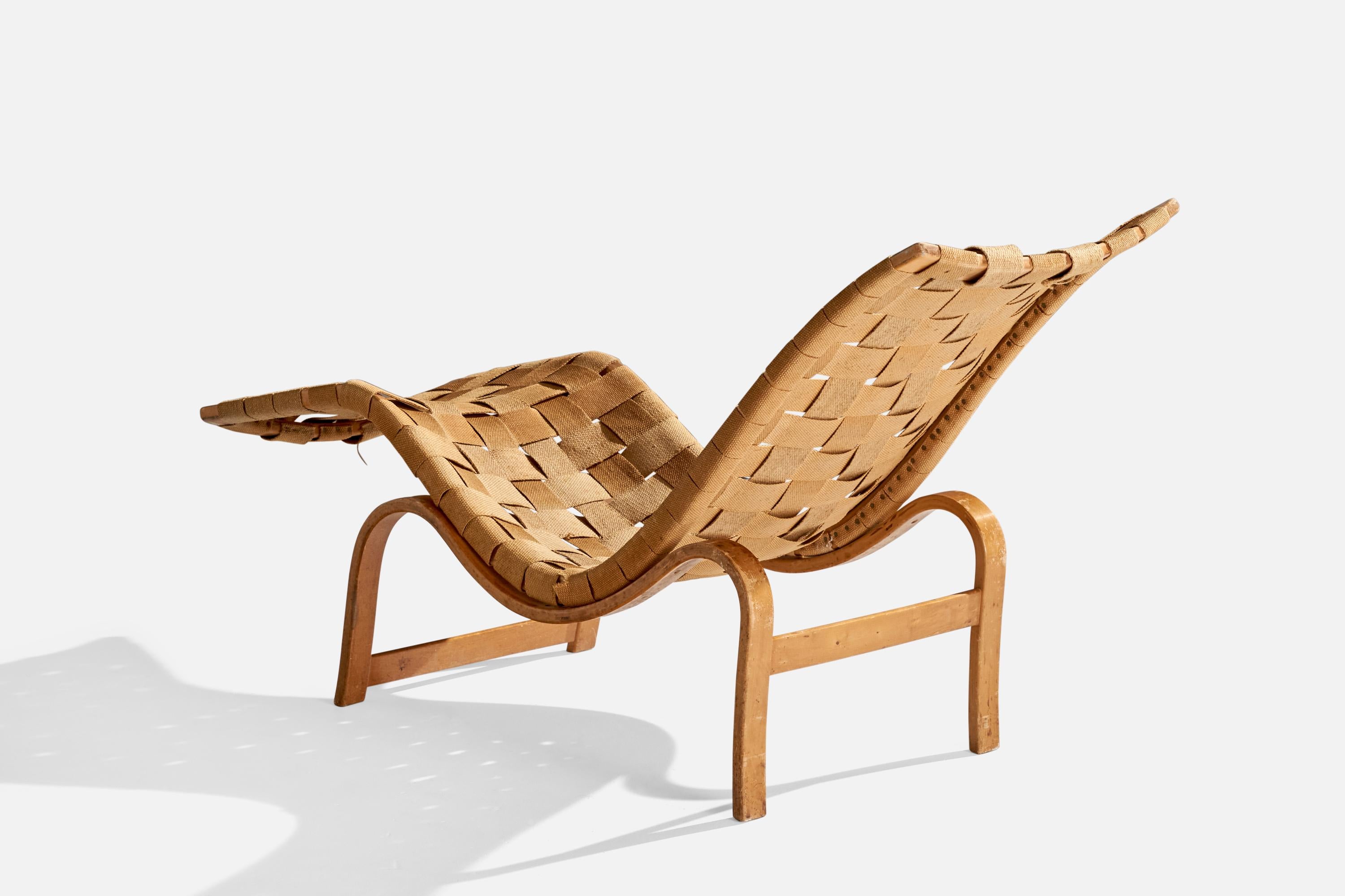 Bruno Mathsson, Chaise longue, bouleau, jute, Suède, 1936 État moyen - En vente à High Point, NC
