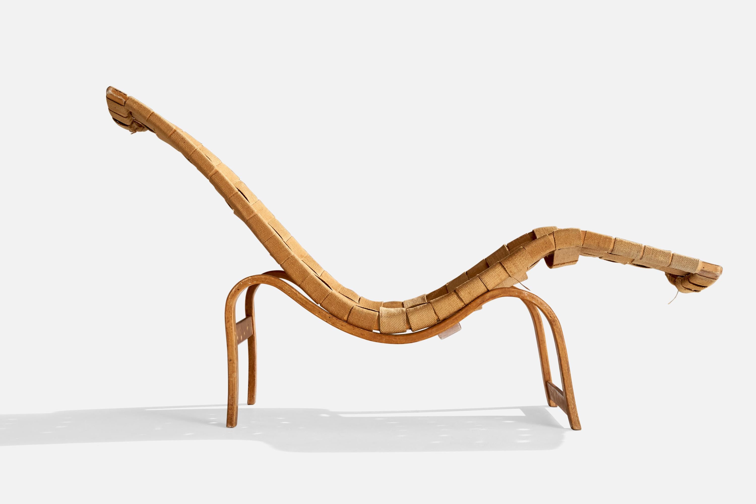 Milieu du XXe siècle Bruno Mathsson, Chaise longue, bouleau, jute, Suède, 1936 en vente