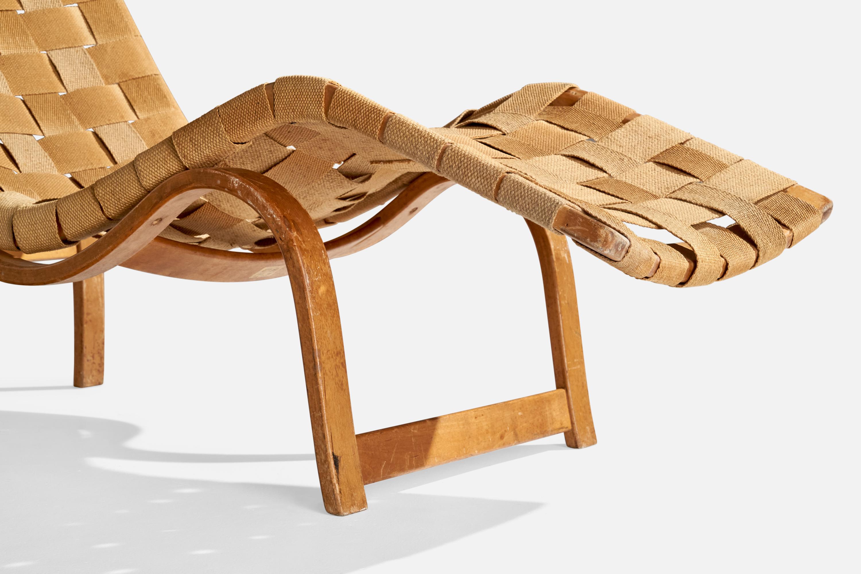 Bruno Mathsson, Chaise longue, bouleau, jute, Suède, 1936 en vente 2