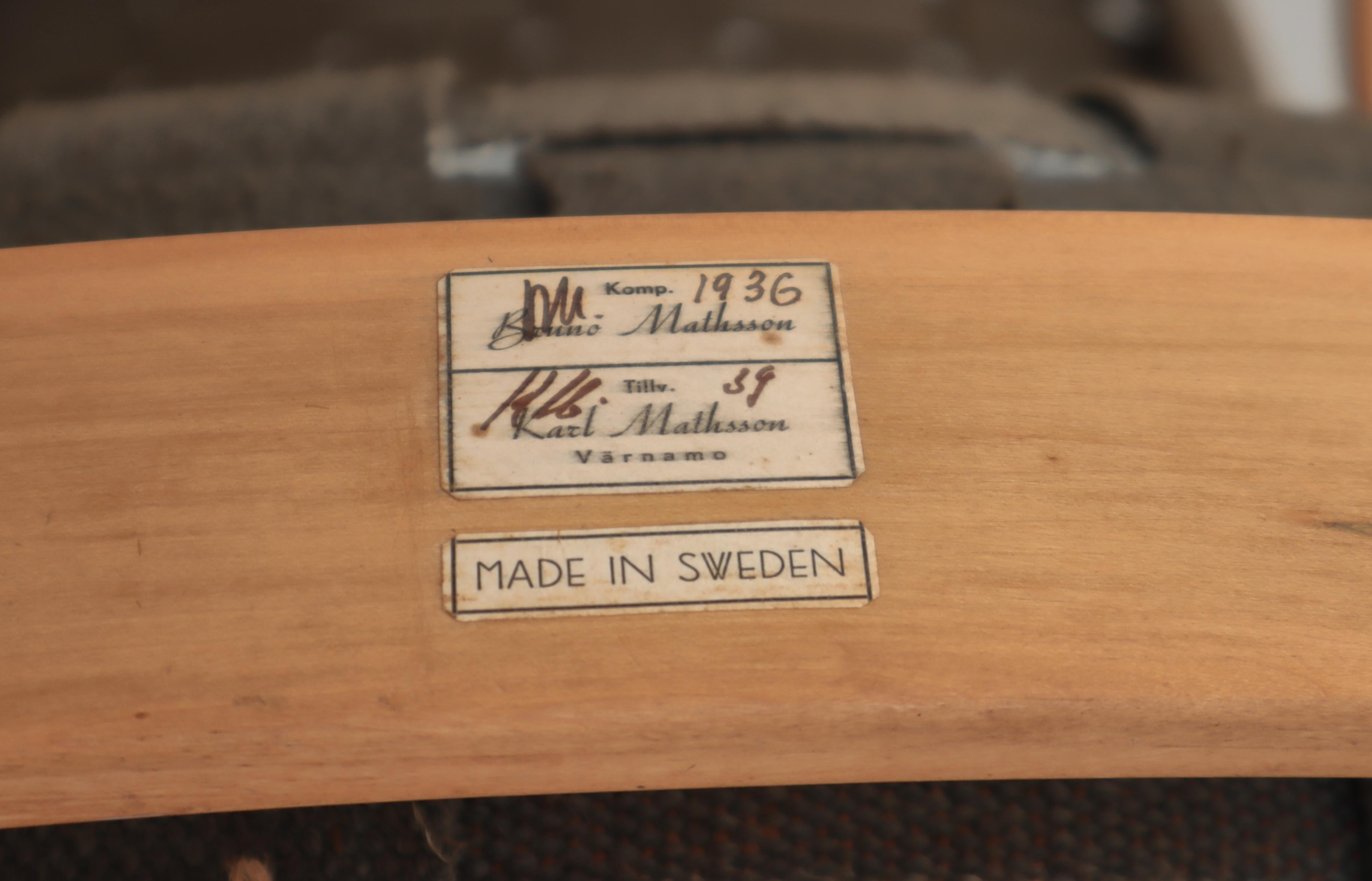 Bruno Mathsson Chaise Longue Early Chair no. 36. Blue Webbing & Beech, 1939 For Sale 12