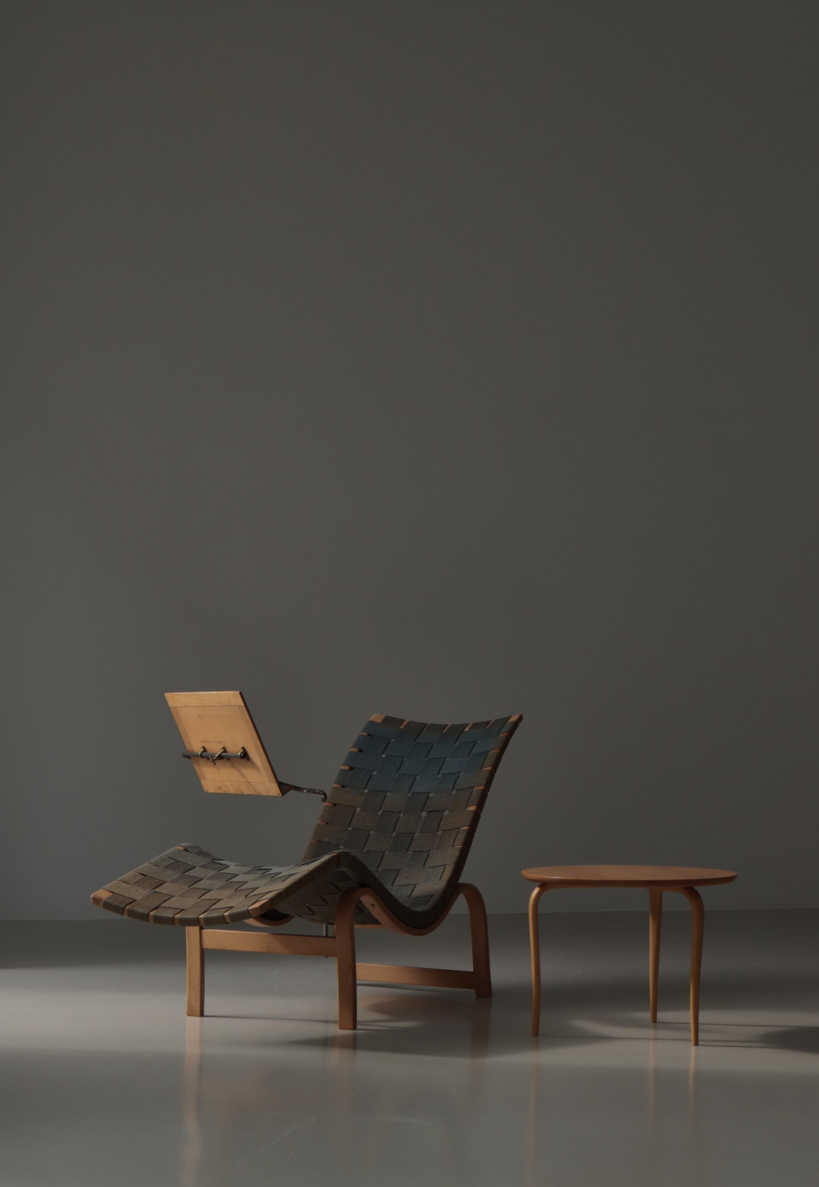 Bruno Mathsson Chaise Longue Early Chair no. 36. Blue Webbing & Beech, 1939 For Sale 13
