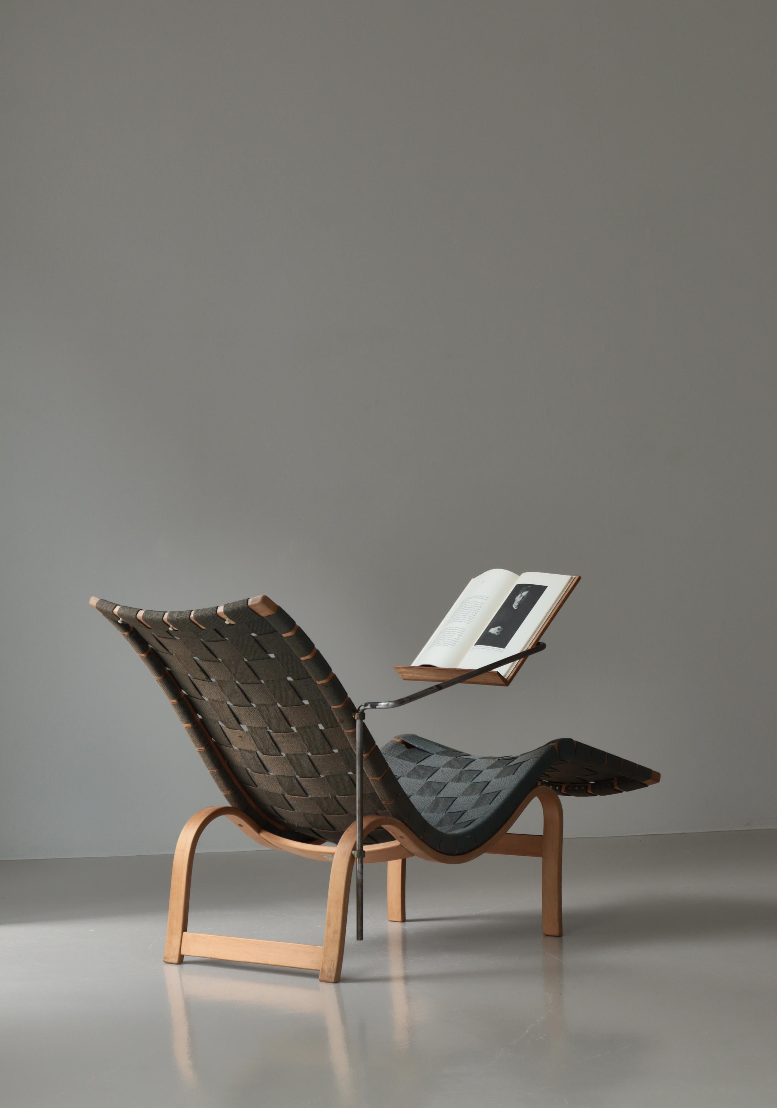Bruno Mathsson Chaise Longue Early Chair no. 36. Blaues Gurtband & Buche, 1939 im Angebot 13
