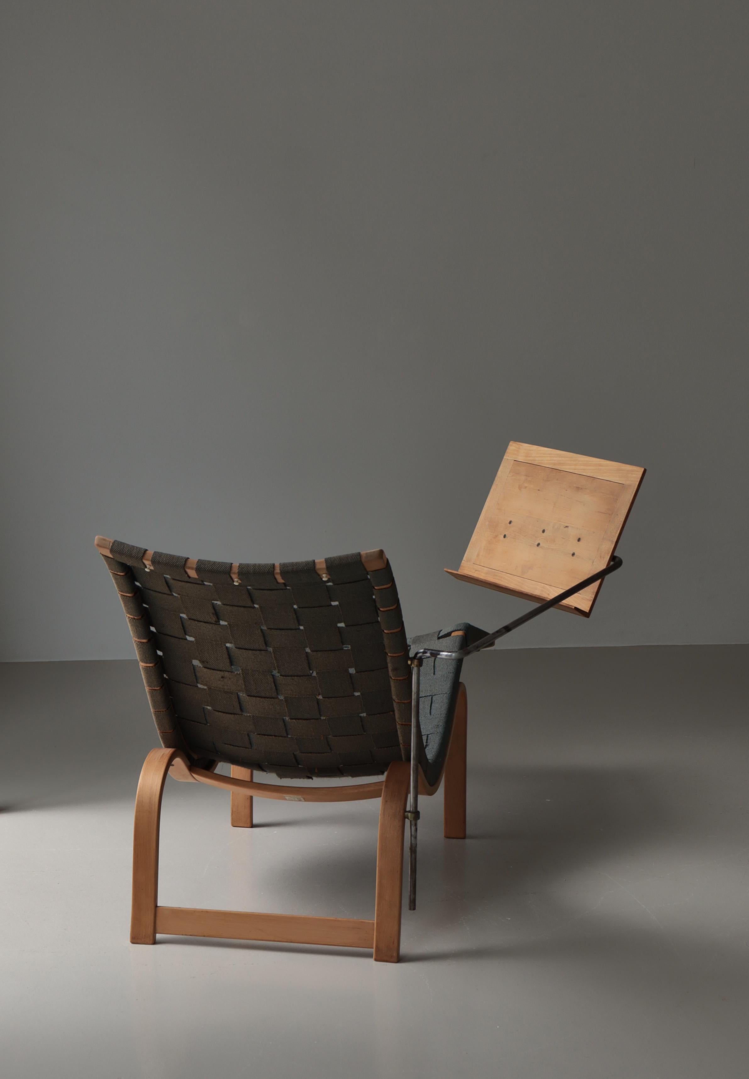 Swedish Bruno Mathsson Chaise Longue Early Chair no. 36. Blue Webbing & Beech, 1939 For Sale