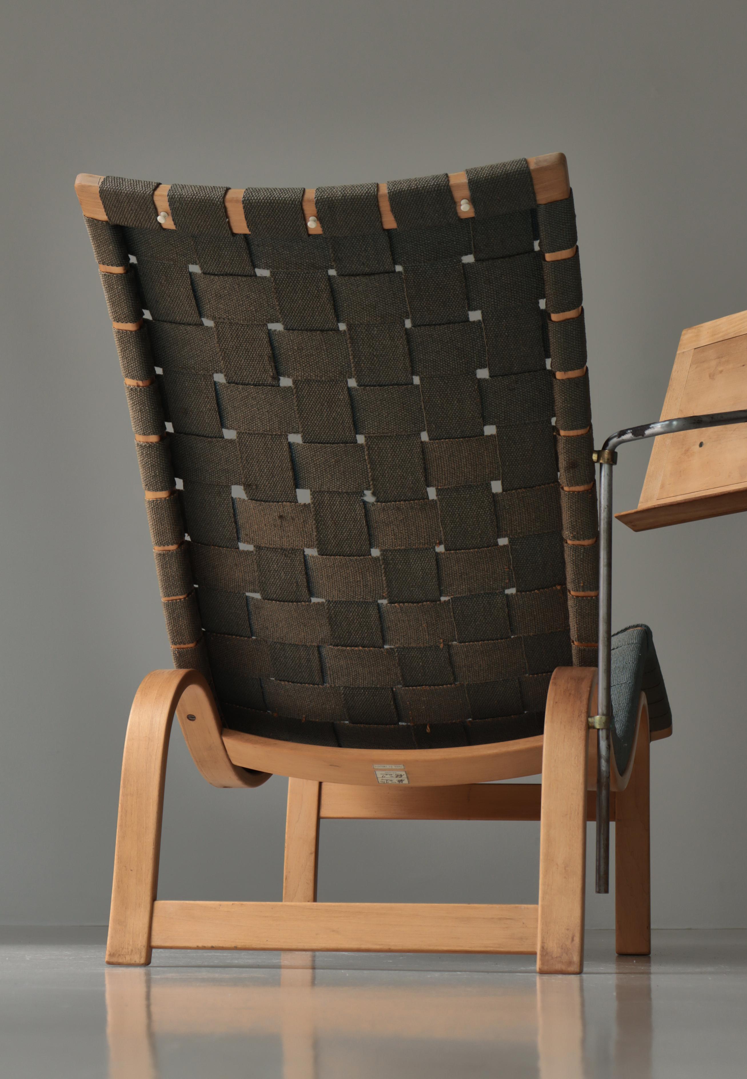 Bruno Mathsson Chaise Longue Early Chair no. 36. Blue Webbing & Beech, 1939 In Fair Condition For Sale In Odense, DK