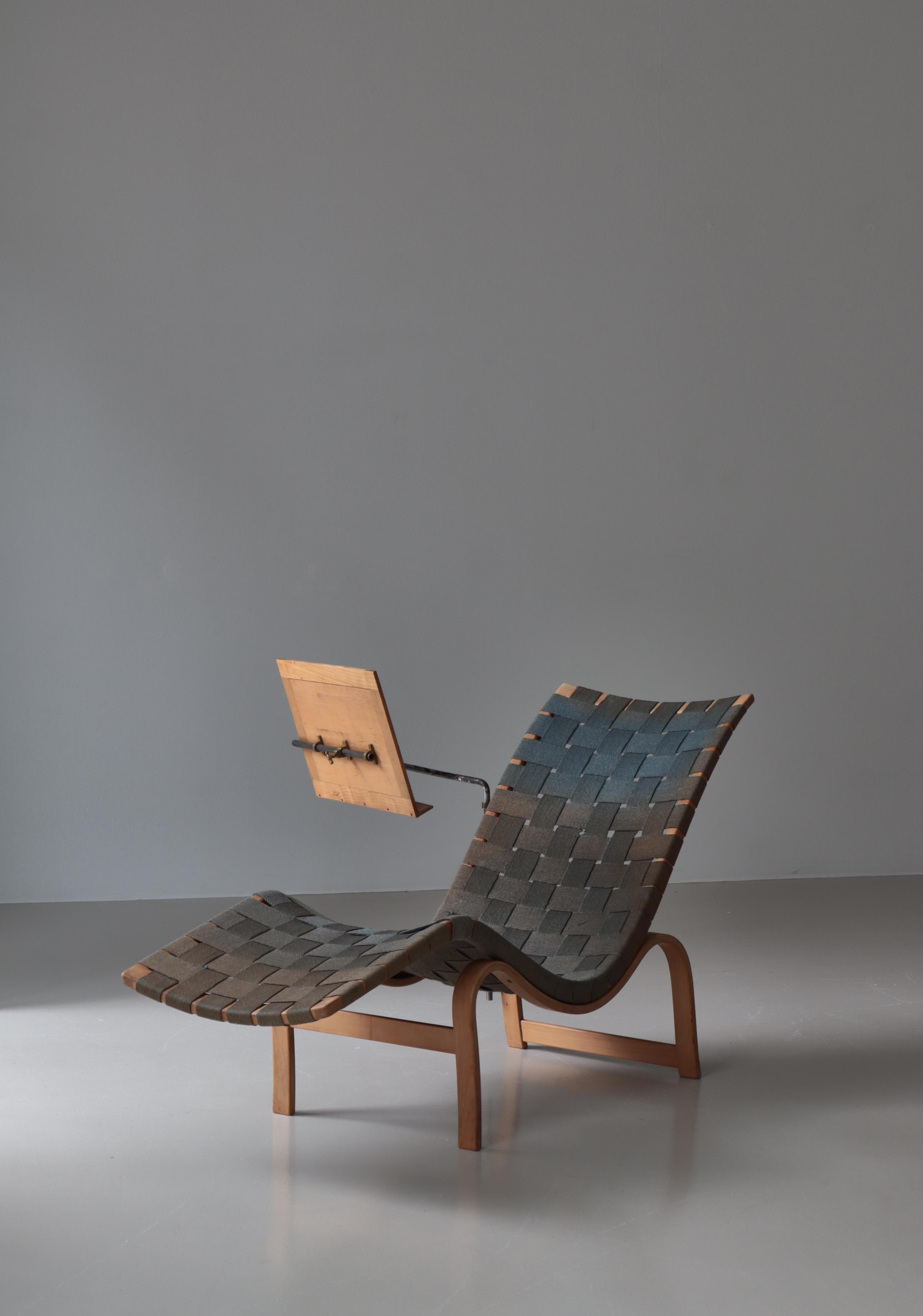 Mid-20th Century Bruno Mathsson Chaise Longue Early Chair no. 36. Blue Webbing & Beech, 1939 For Sale