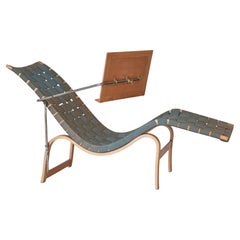 Bruno Mathsson Chaise Longue Early Chair no. 36. Blue Webbing & Beech, 1939