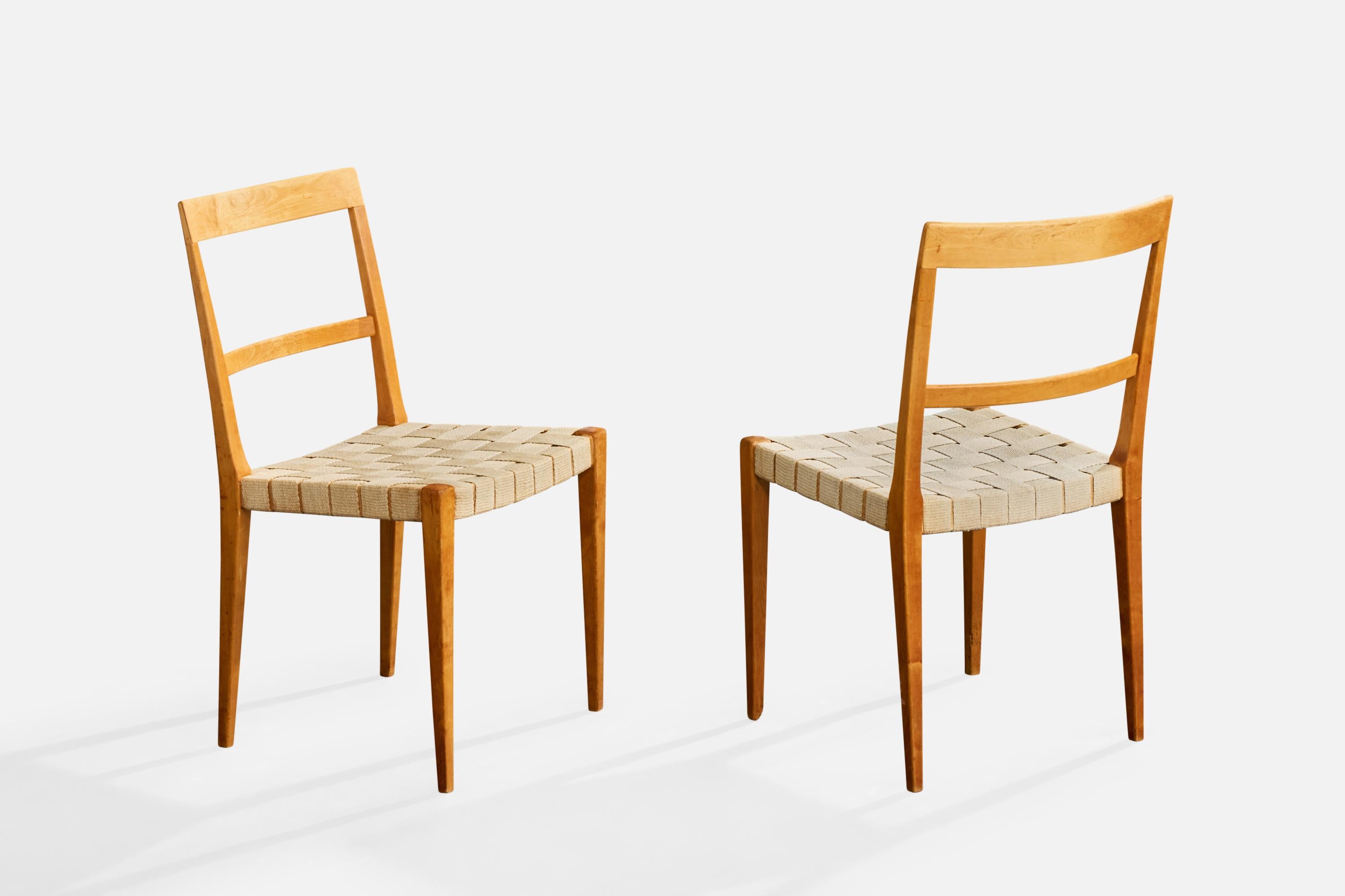 Bruno Mathsson, Dining Room Chairs, Birch, Webbing, Sweden, 1965 (Schwedisch) im Angebot