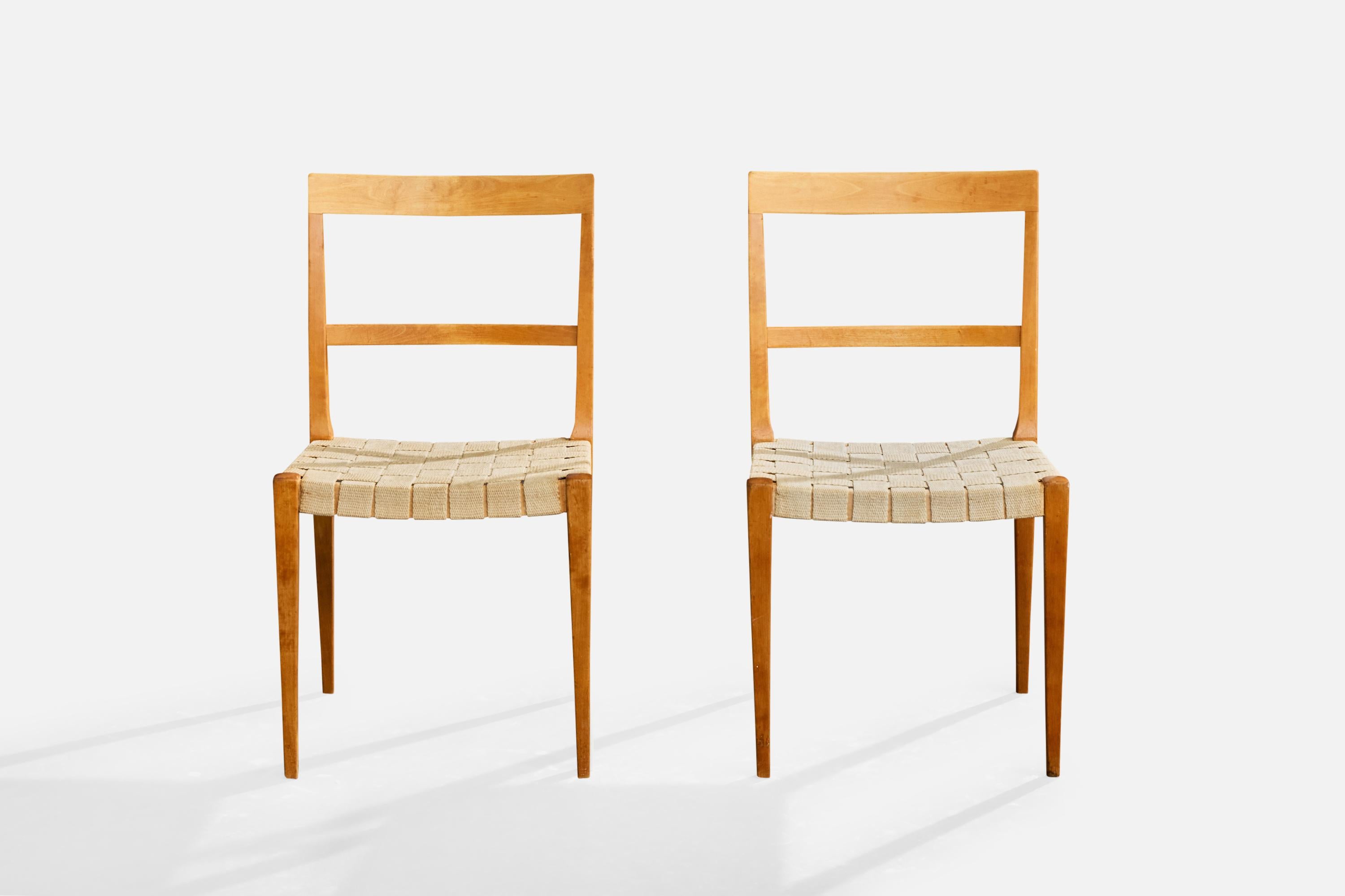 Bruno Mathsson, Dining Room Chairs, Birch, Webbing, Sweden, 1965 im Zustand „Relativ gut“ im Angebot in High Point, NC