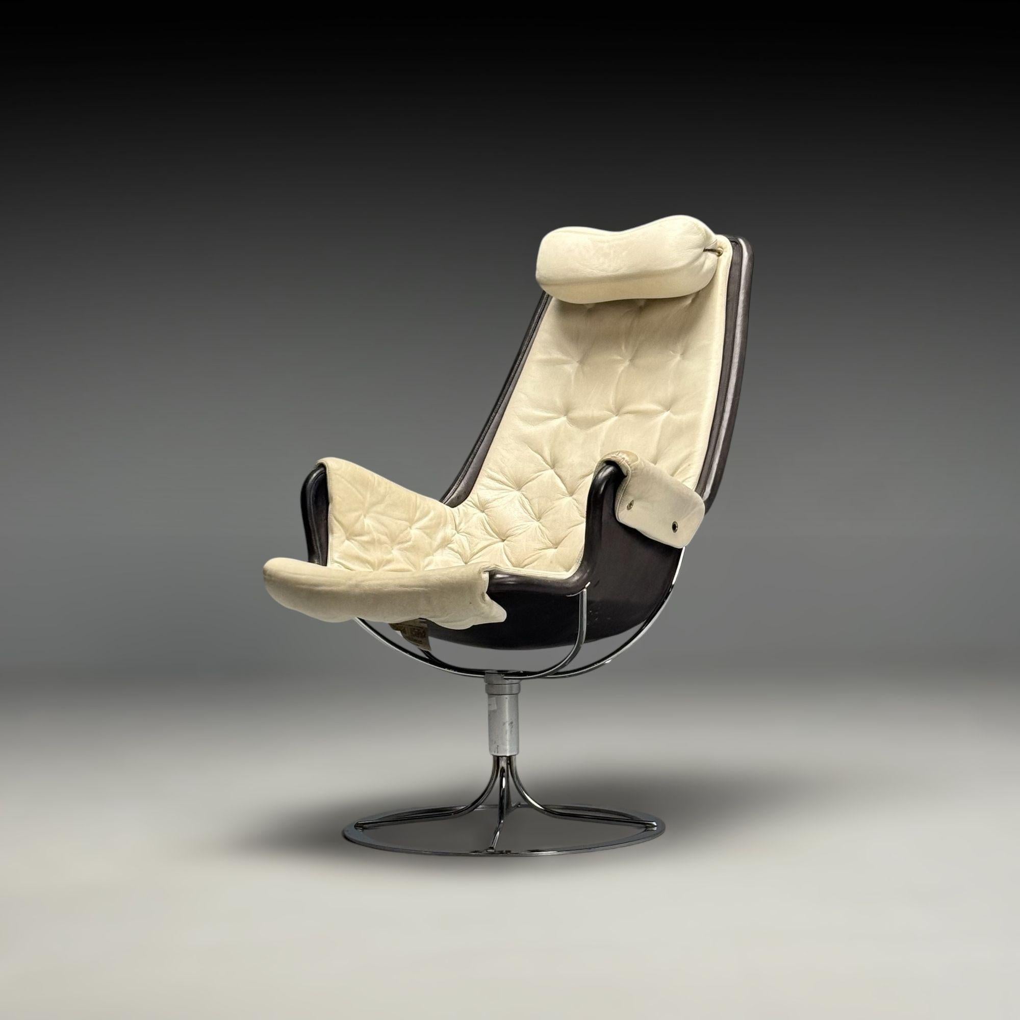 Mid-Century Modern Bruno Mathsson, Dux, chaise pivotante Jetson en cuir blanc, mi-siècle moderne en vente