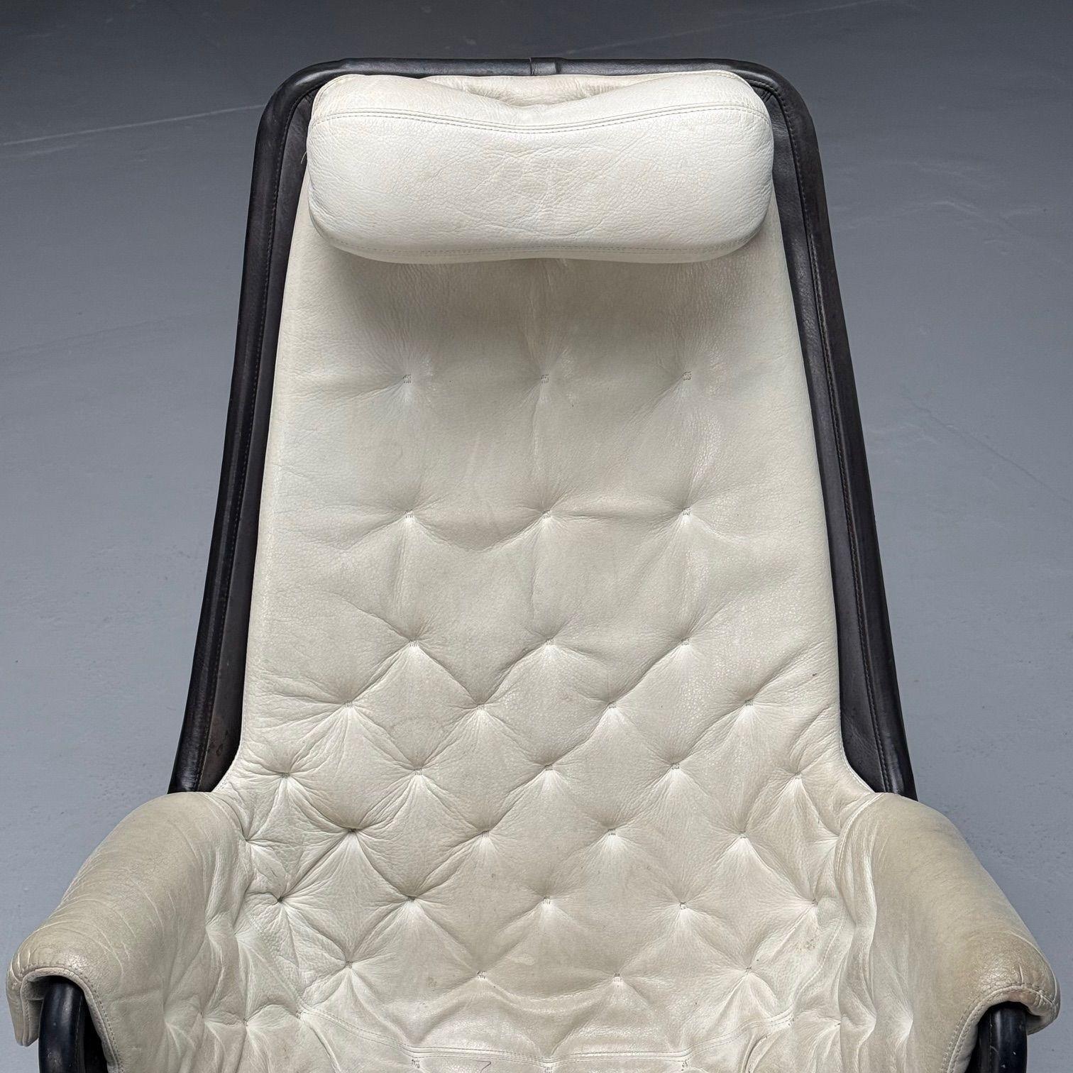 Cuir Bruno Mathsson, Dux, chaise pivotante Jetson en cuir blanc, mi-siècle moderne en vente