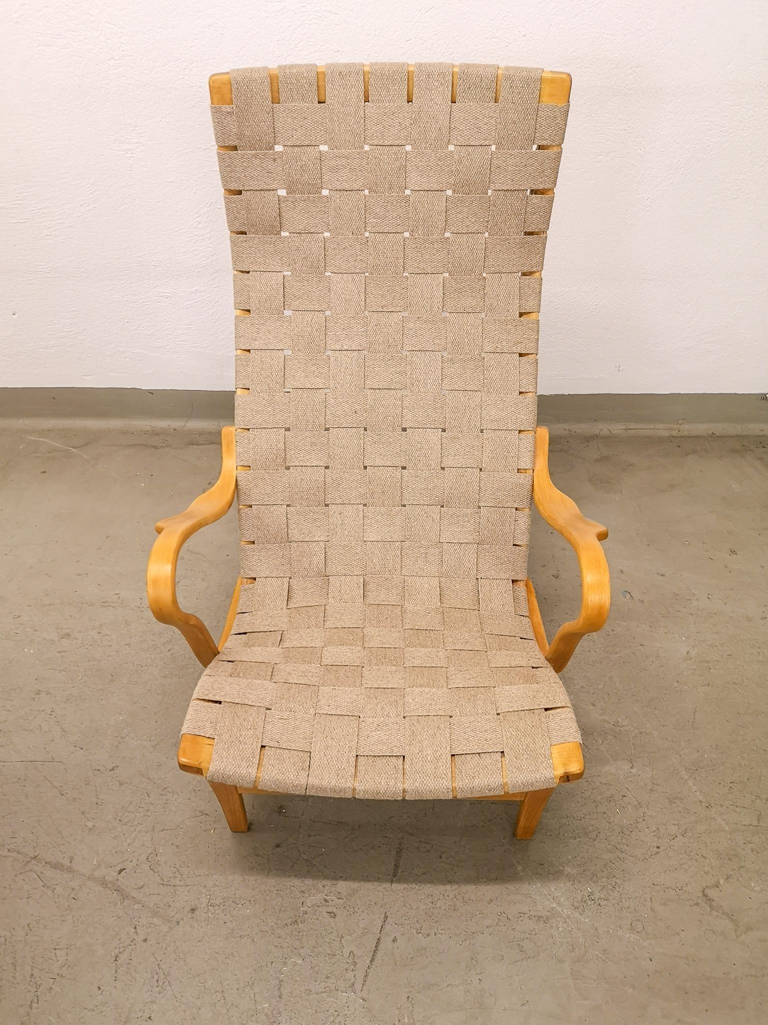 Scandinavian Modern Bruno Mathsson Easy Chair with Ottoman Model Pernilla Produced by Karl Mathsson