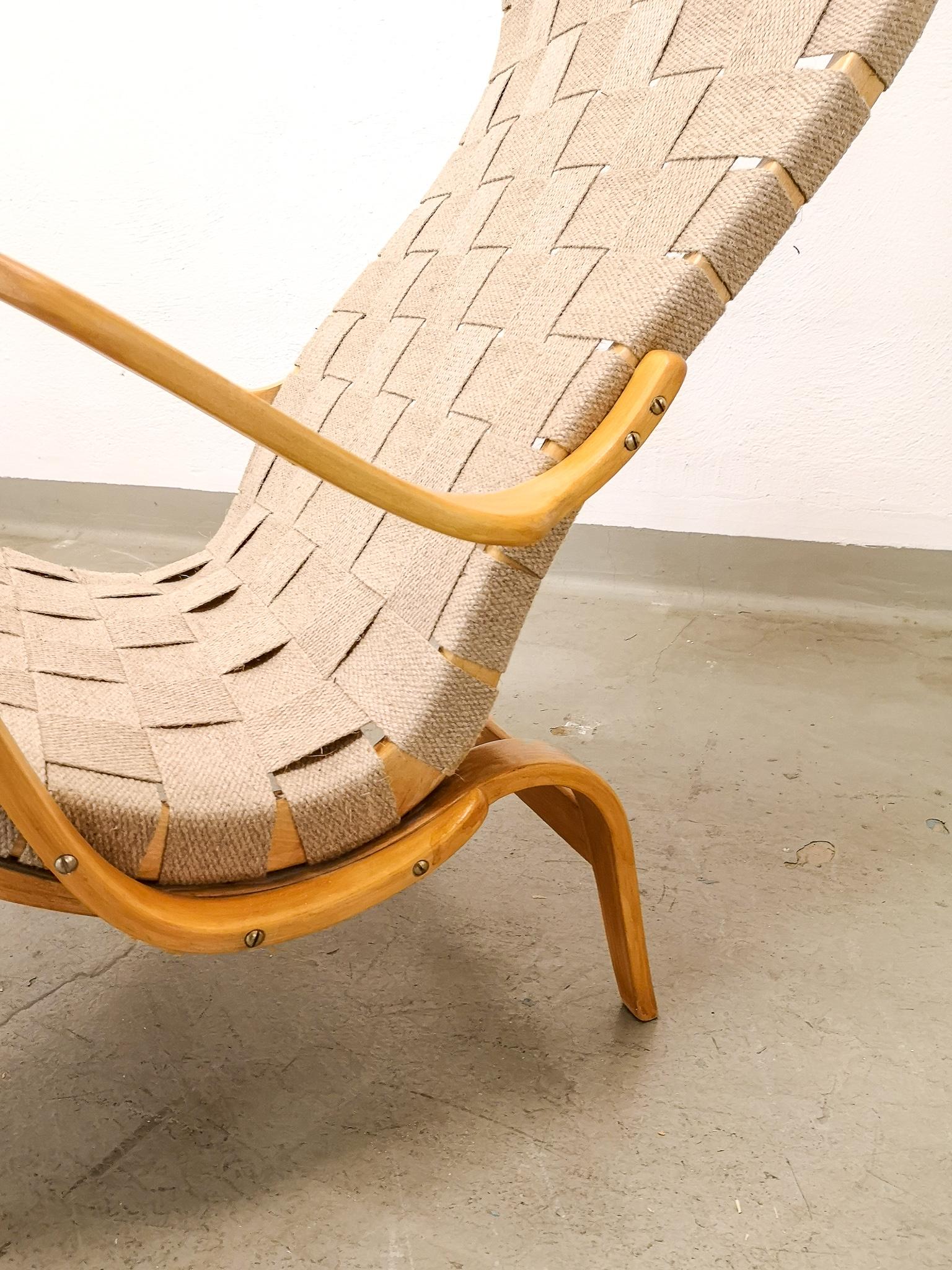 Mid-20th Century Bruno Mathsson Easy Chair with Ottoman Model Pernilla Produced by Karl Mathsson