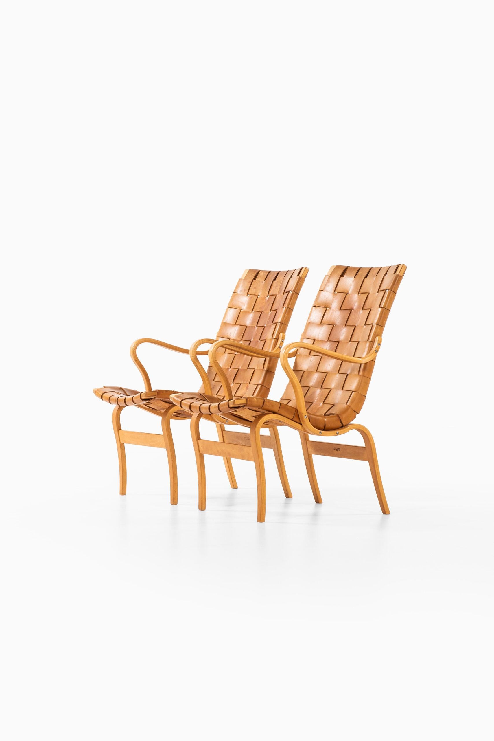 Rare pair of easy chairs model Eva designed by Bruno Mathsson. Produced by Karl Mathsson in Värnamo, Sweden.