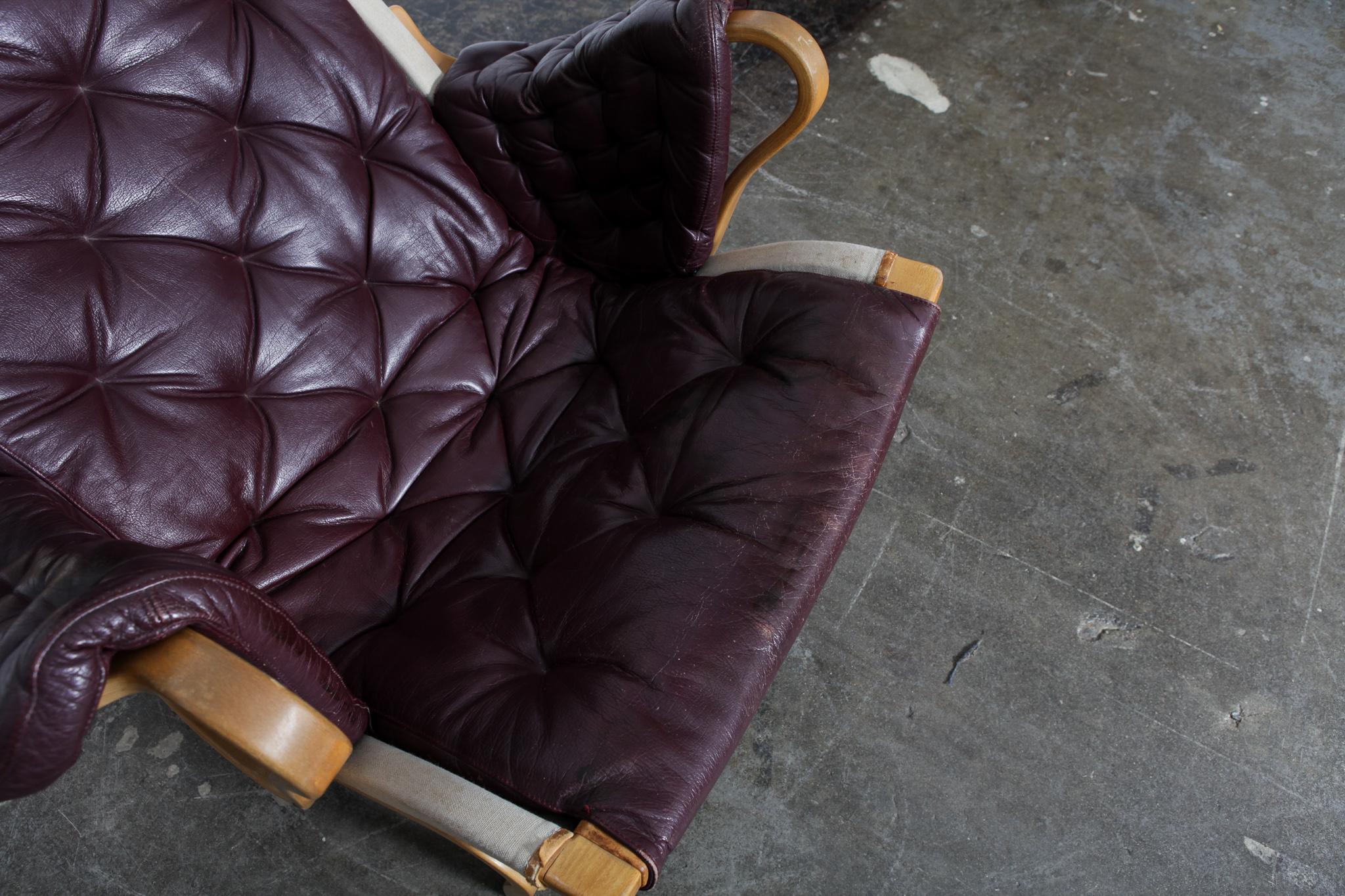 Bruno Mathsson Eggplant Colored Tufted Leather 