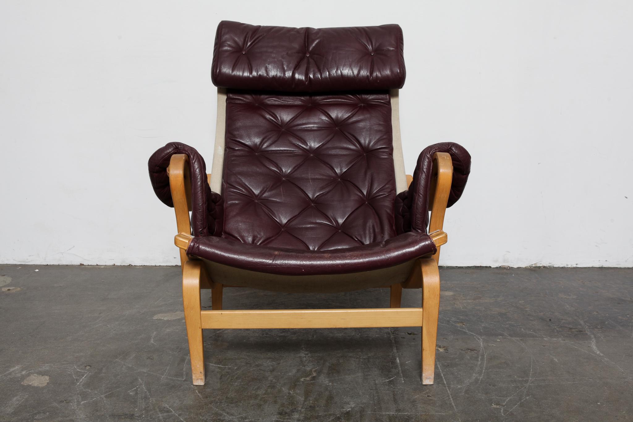 Mid-Century Modern Bruno Mathsson Eggplant Colored Tufted Leather 