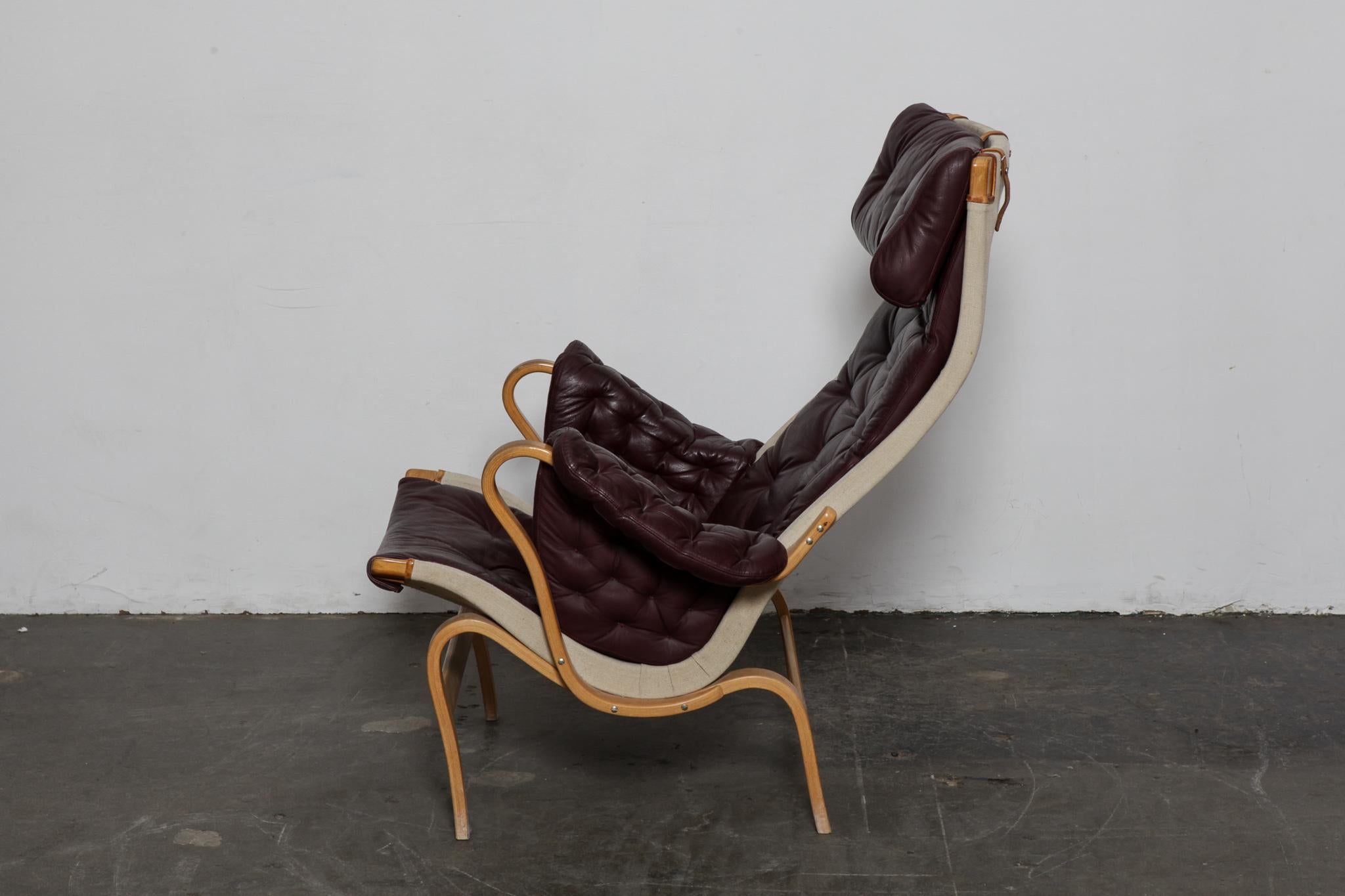 Bruno Mathsson Eggplant Colored Tufted Leather 