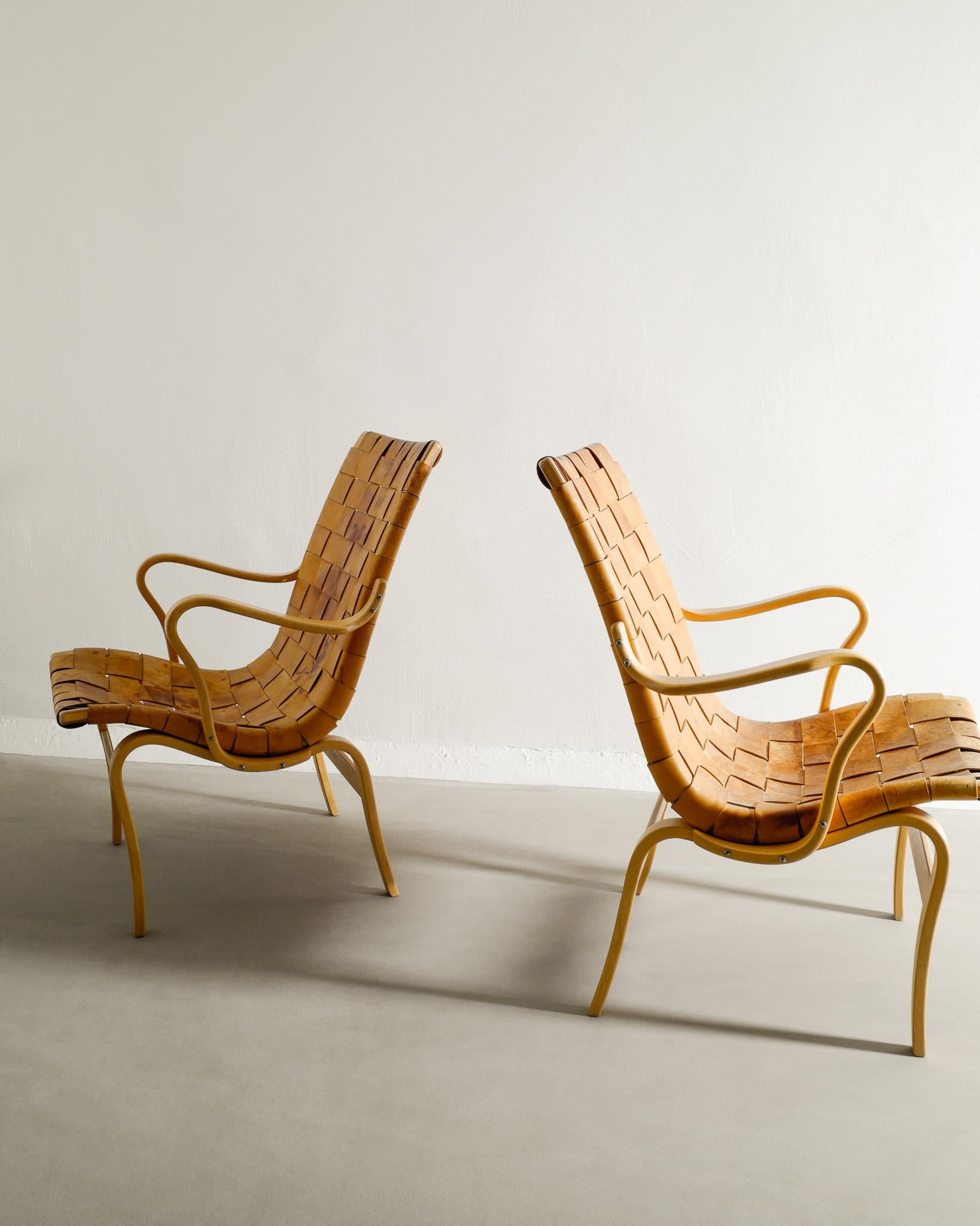 Sessel „Eva“ von Bruno Mathsson aus Holz und Leder, hergestellt in Schweden, 1970er Jahre (Skandinavische Moderne) im Angebot