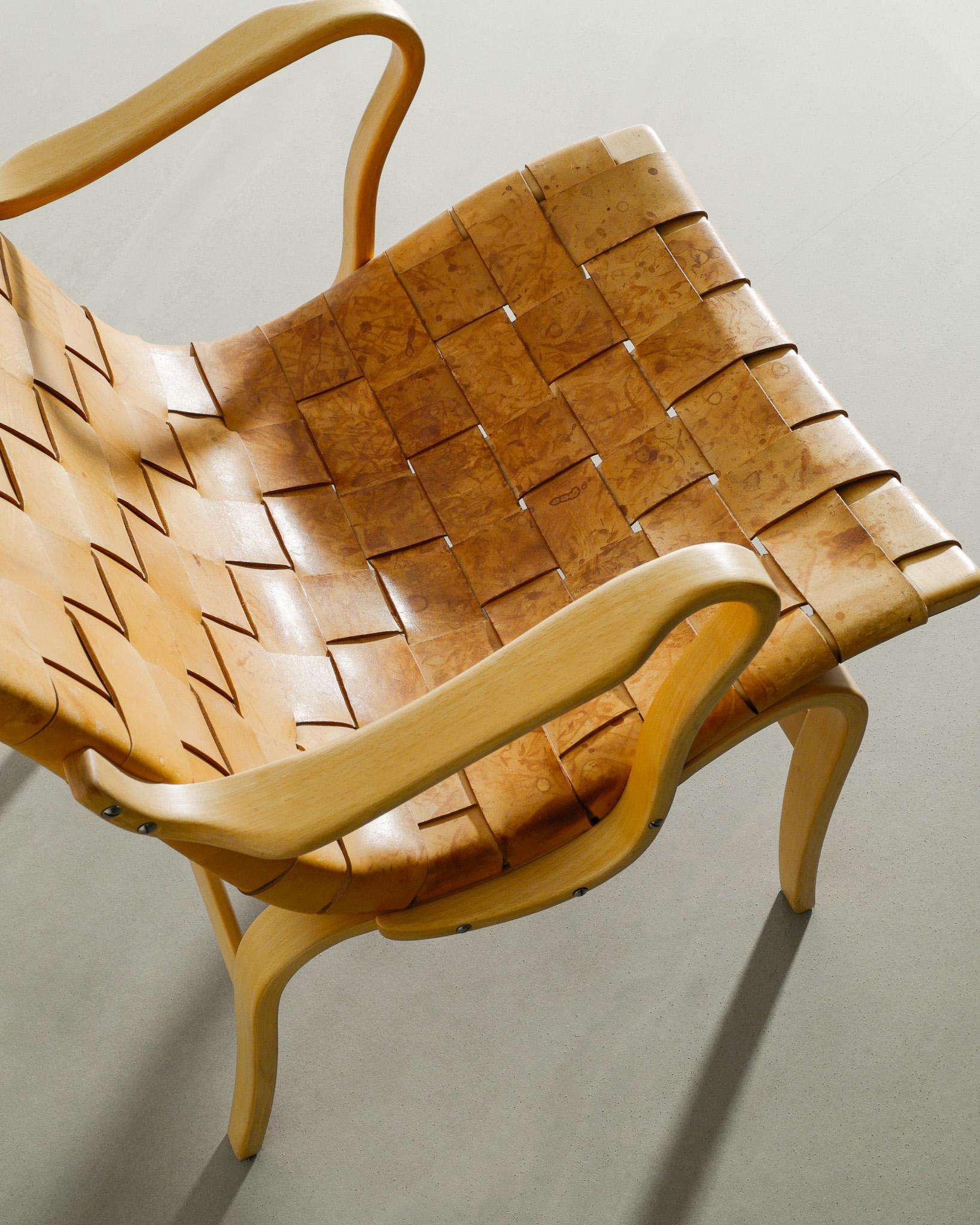 Sessel „Eva“ von Bruno Mathsson aus Holz und Leder, hergestellt in Schweden, 1970er Jahre (Schwedisch) im Angebot
