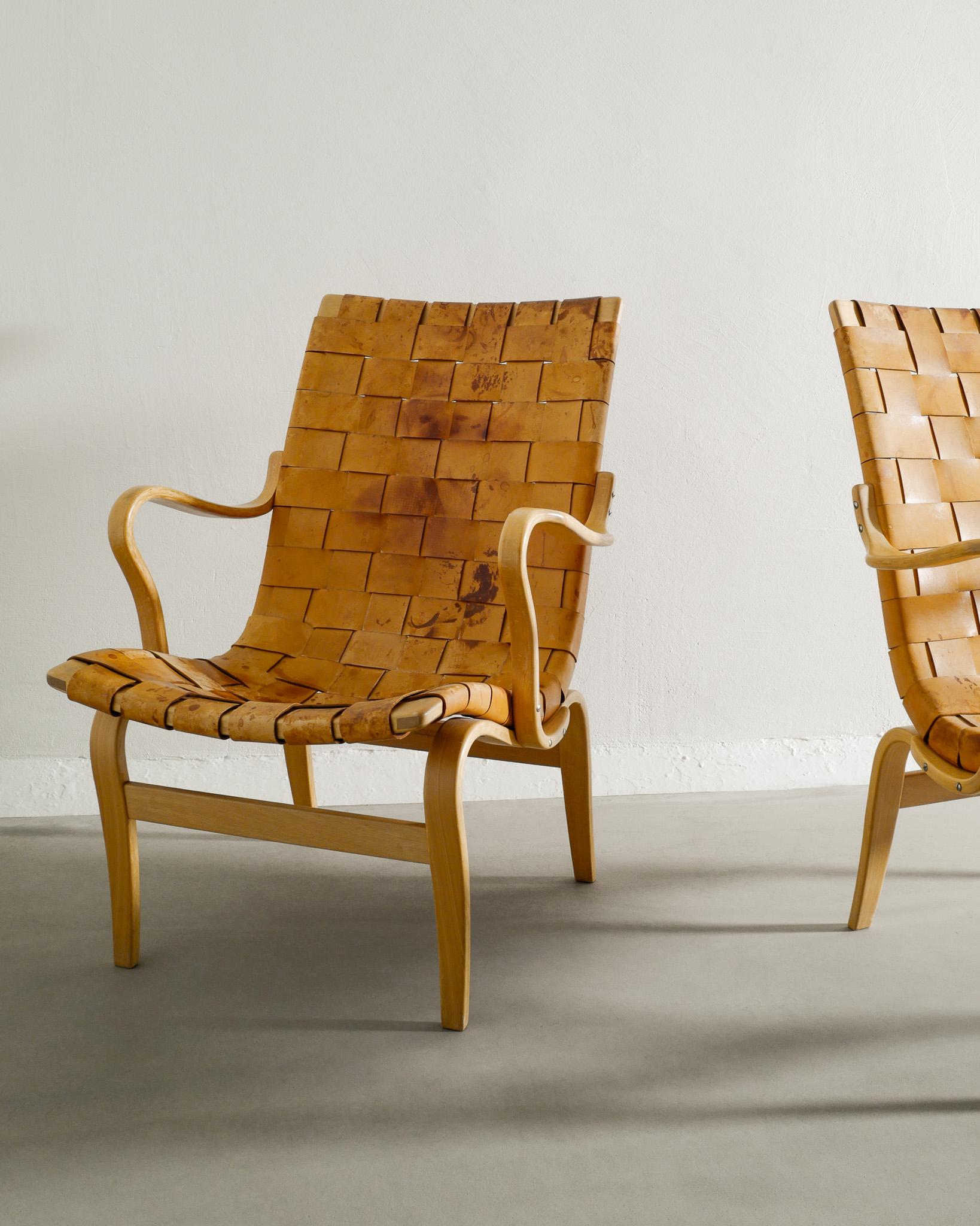 Sessel „Eva“ von Bruno Mathsson aus Holz und Leder, hergestellt in Schweden, 1970er Jahre im Zustand „Gut“ im Angebot in Stockholm, SE