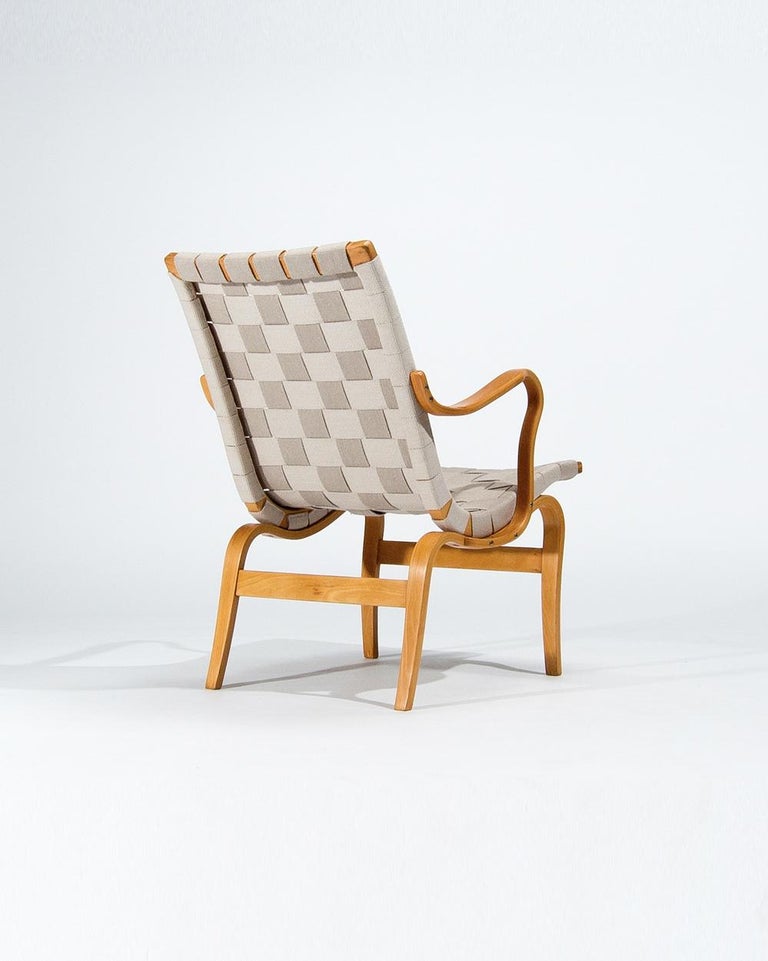 Bruno Mathsson Eva Armchairs in Beech and Linen, Mid Century Swedish ...