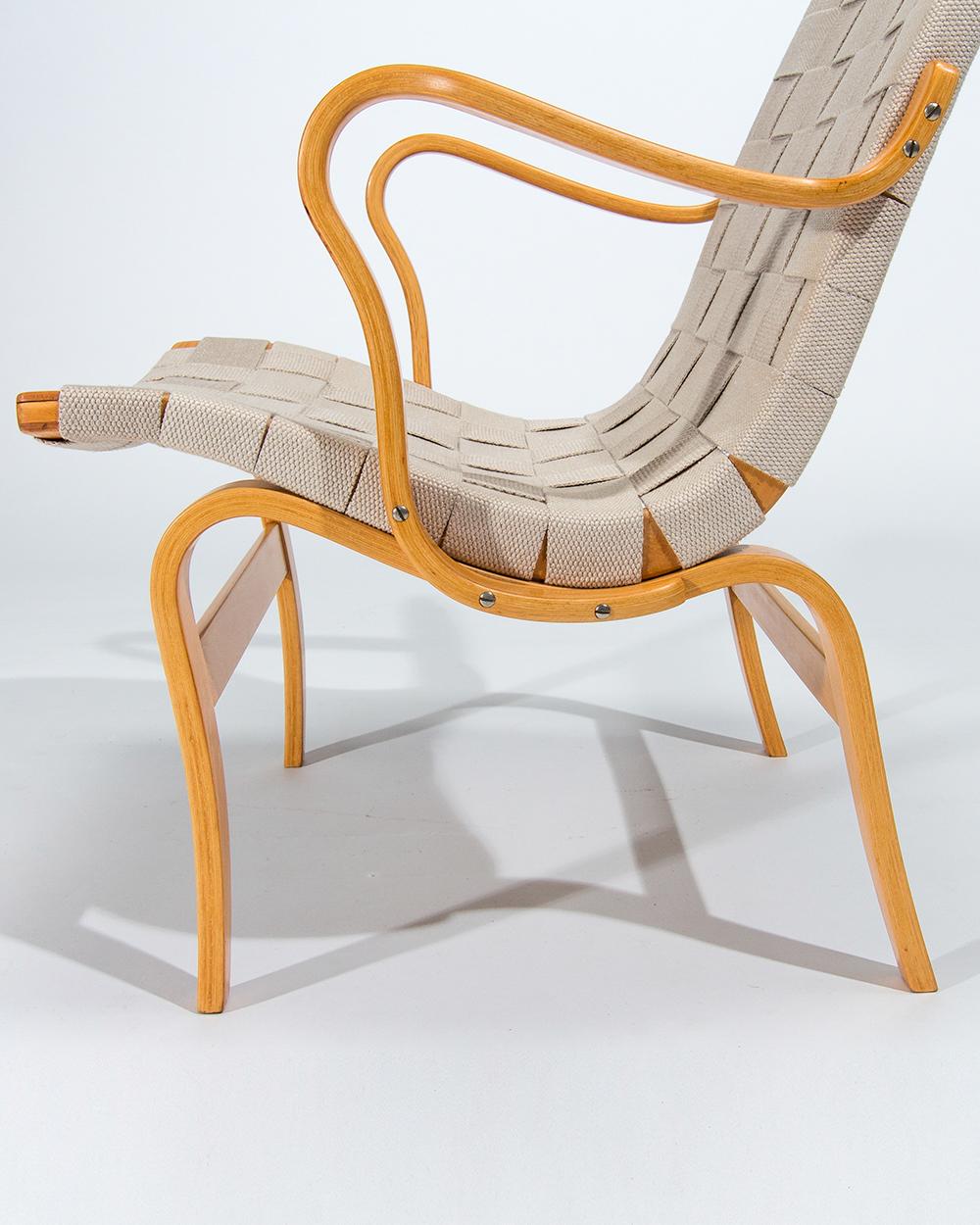 Bruno Mathsson Eva Armchairs in Beech & Linen, Mid Century Swedish Design 1960’s For Sale 1