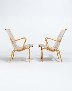 Bruno Mathsson Eva Armchairs in Birch & Linen, Swedish Design 1960’s