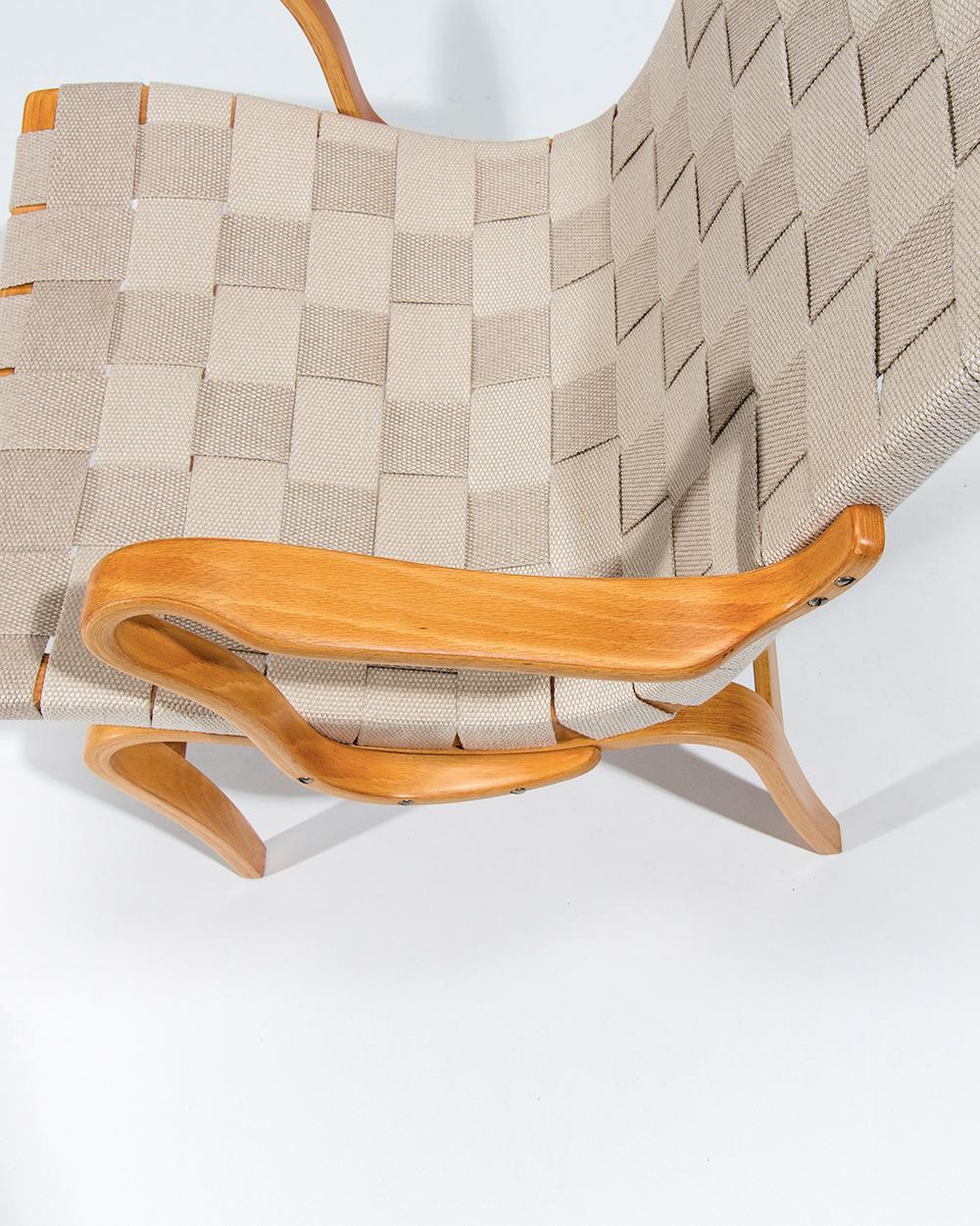 Lino Poltrone Eva di Bruno Mathsson in betulla e lino, design svedese anni '60 in vendita