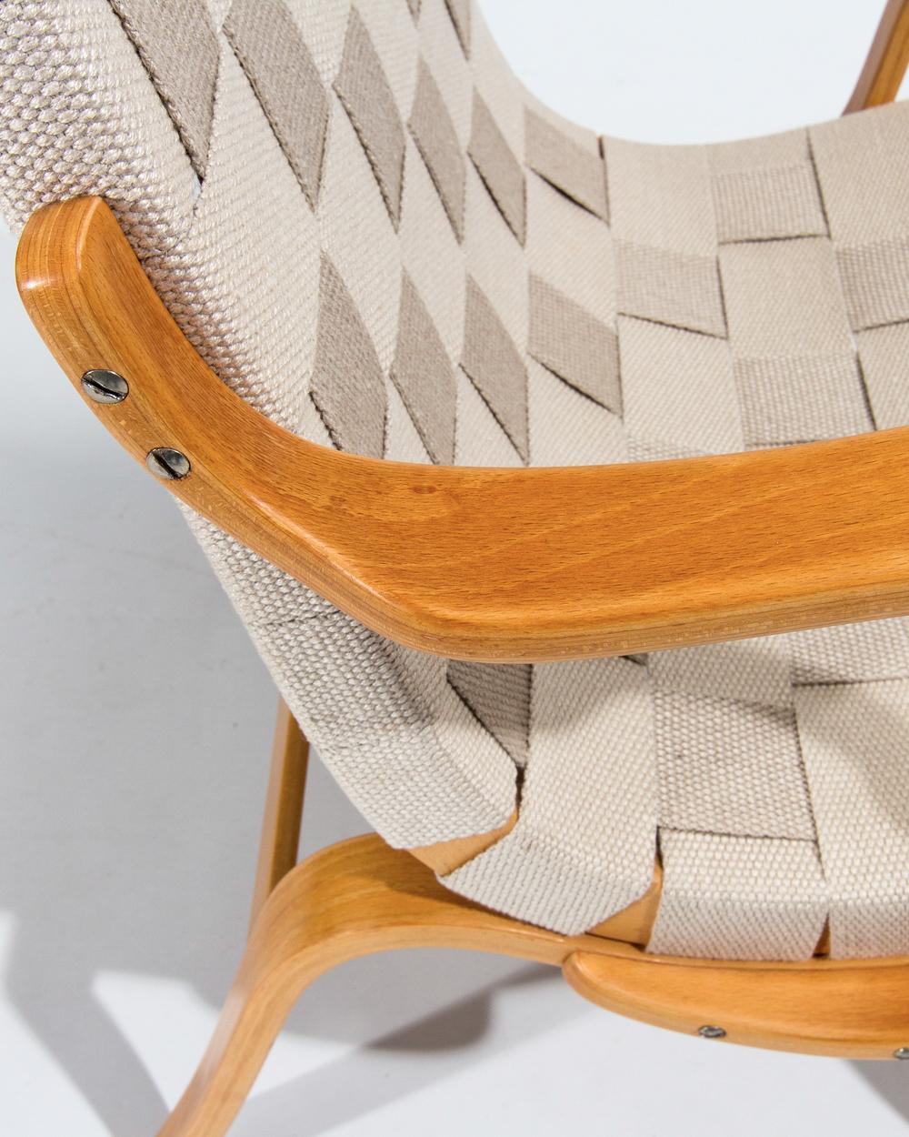 Poltrone Eva di Bruno Mathsson in betulla e lino, design svedese anni '60 in vendita 1
