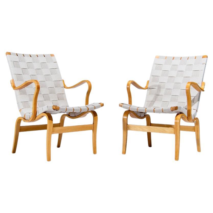 Fauteuils Eva de Bruno Mathsson en bouleau et lin, design suédois des années 1960