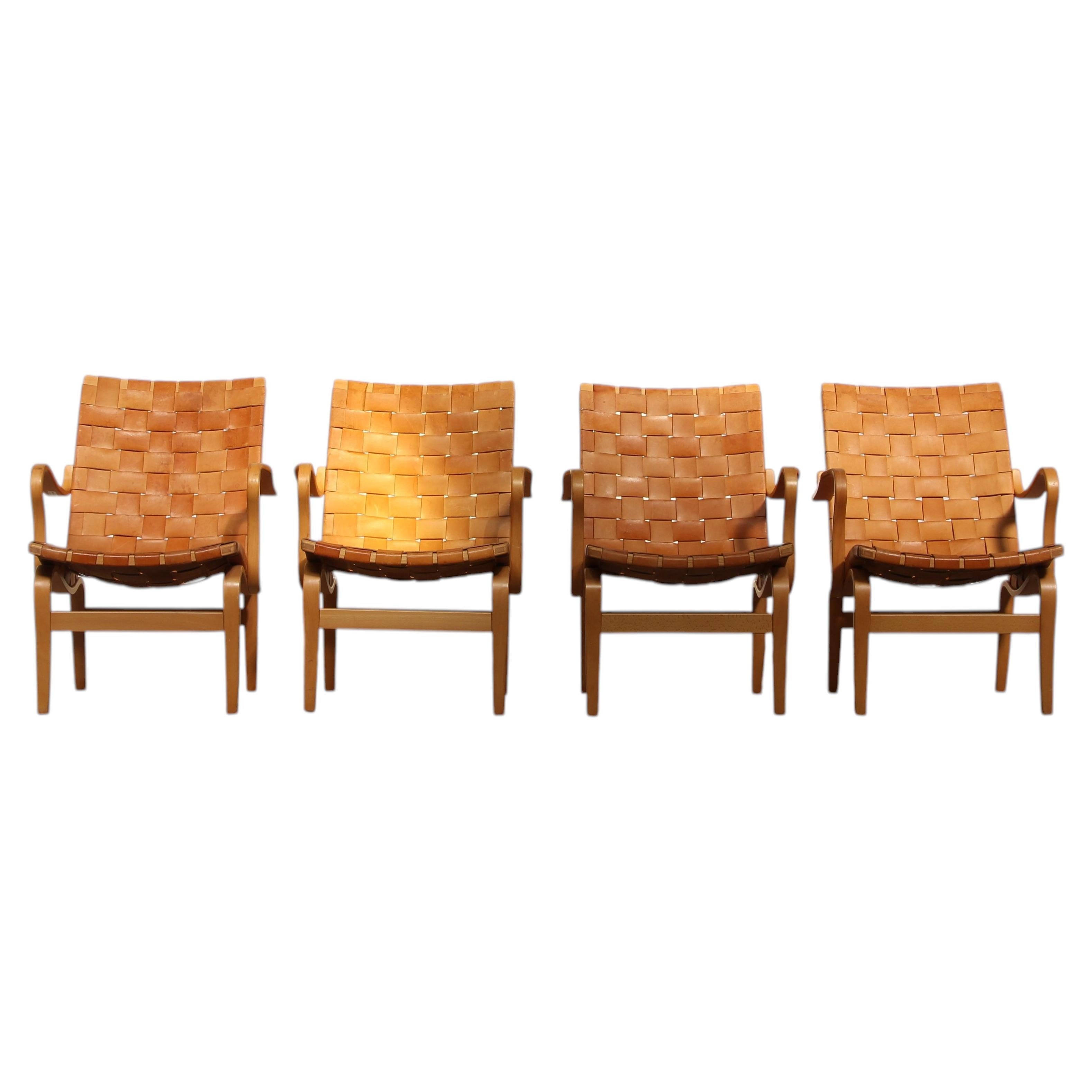 Sillas EVA de Bruno Mathsson en piel trenzada color coñac, DUX, década de los 70 en venta