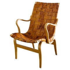 Bruno Mathsson "Eva" Easy Chair in Brown Original Leather, Sweden 1970s