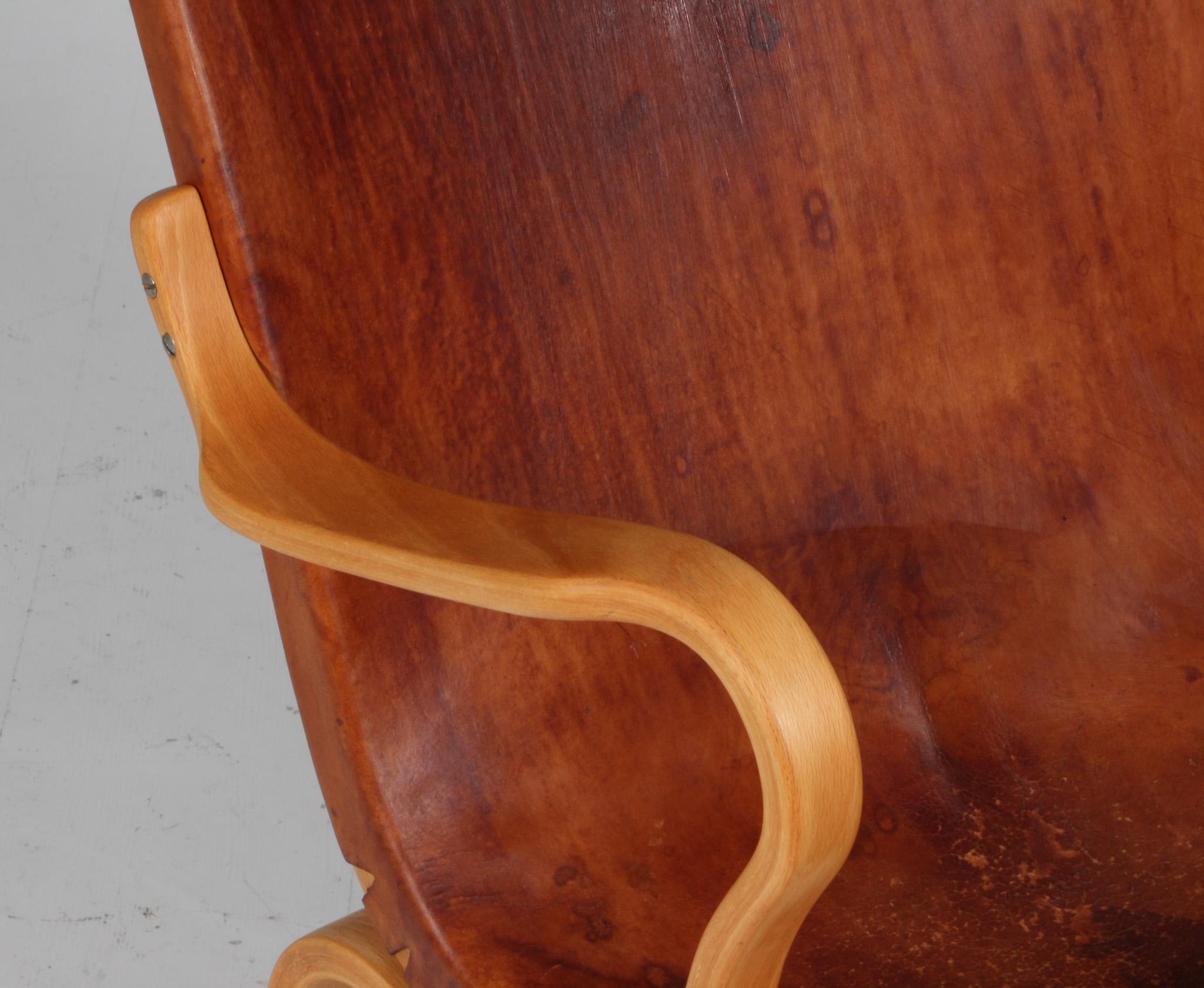 Scandinavian Modern Bruno Mathsson Eva Lounge Chair with Leather For Sale